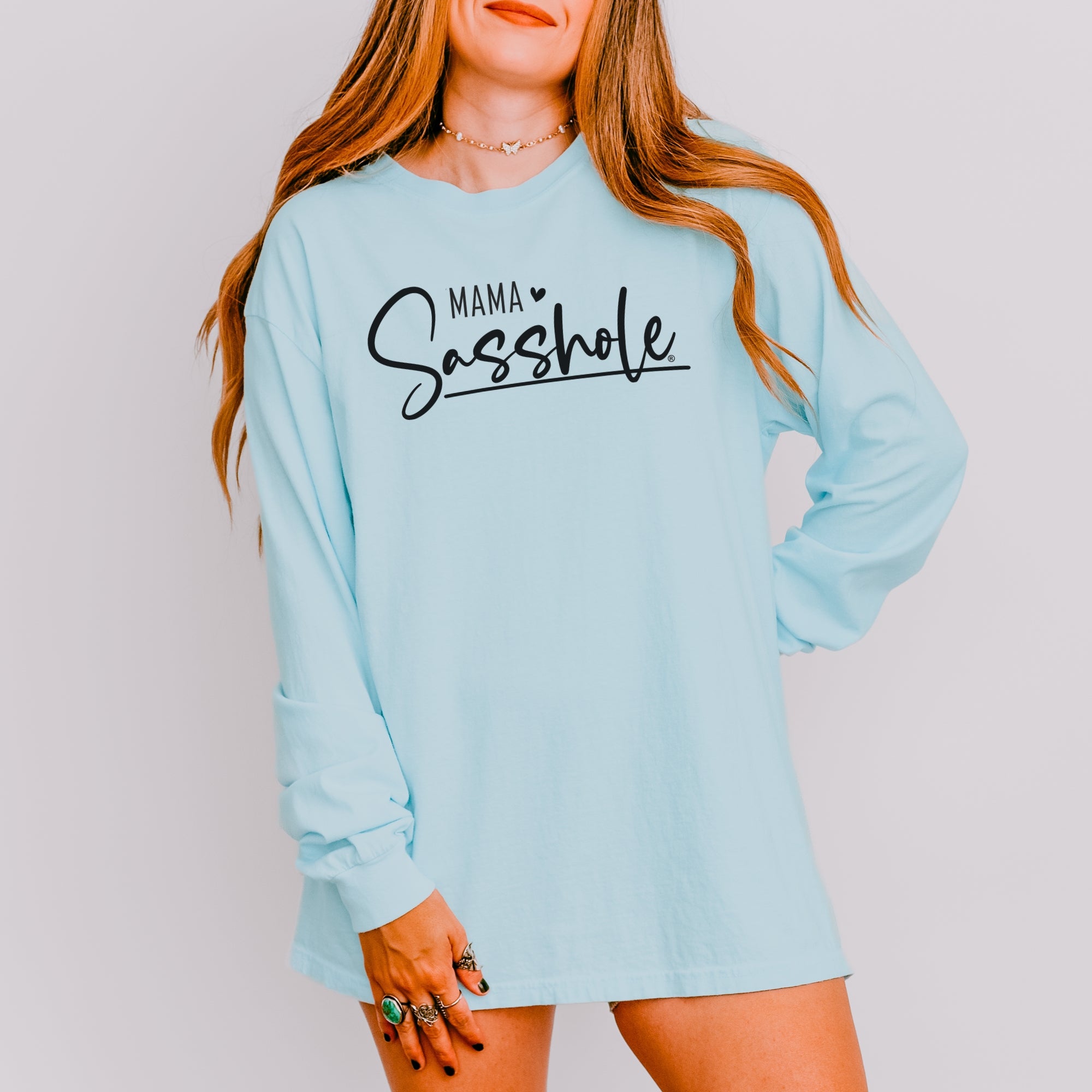 Image of Mama Sasshole® Women’s Comfort Colors® Long Sleeve Tee – Funny Mom Graphic Shirt, Bold Statement Top