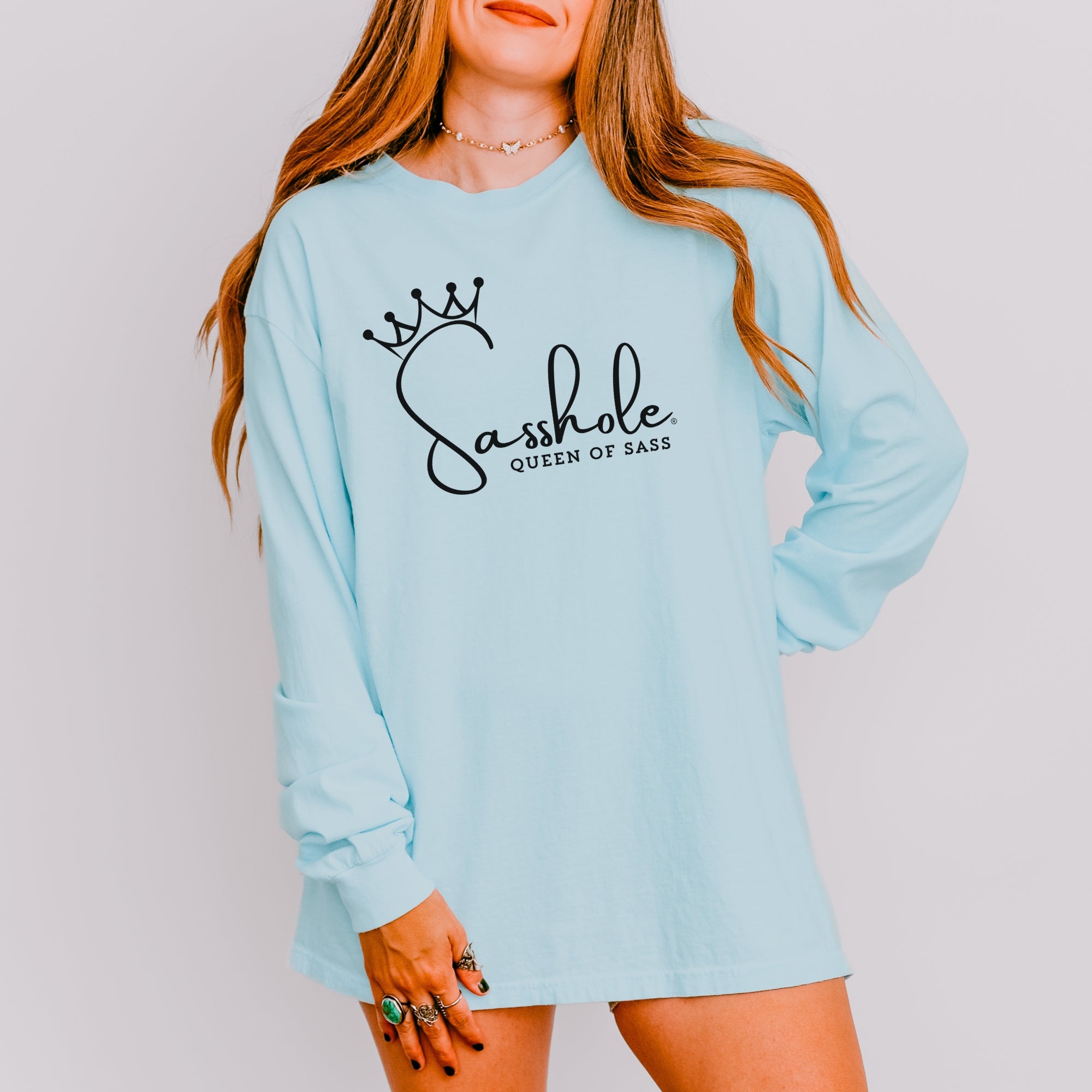 Image of Sasshole® Queen of Sass Women’s Long Sleeve Tee – Funny Comfort Colors® Graphic Shirt