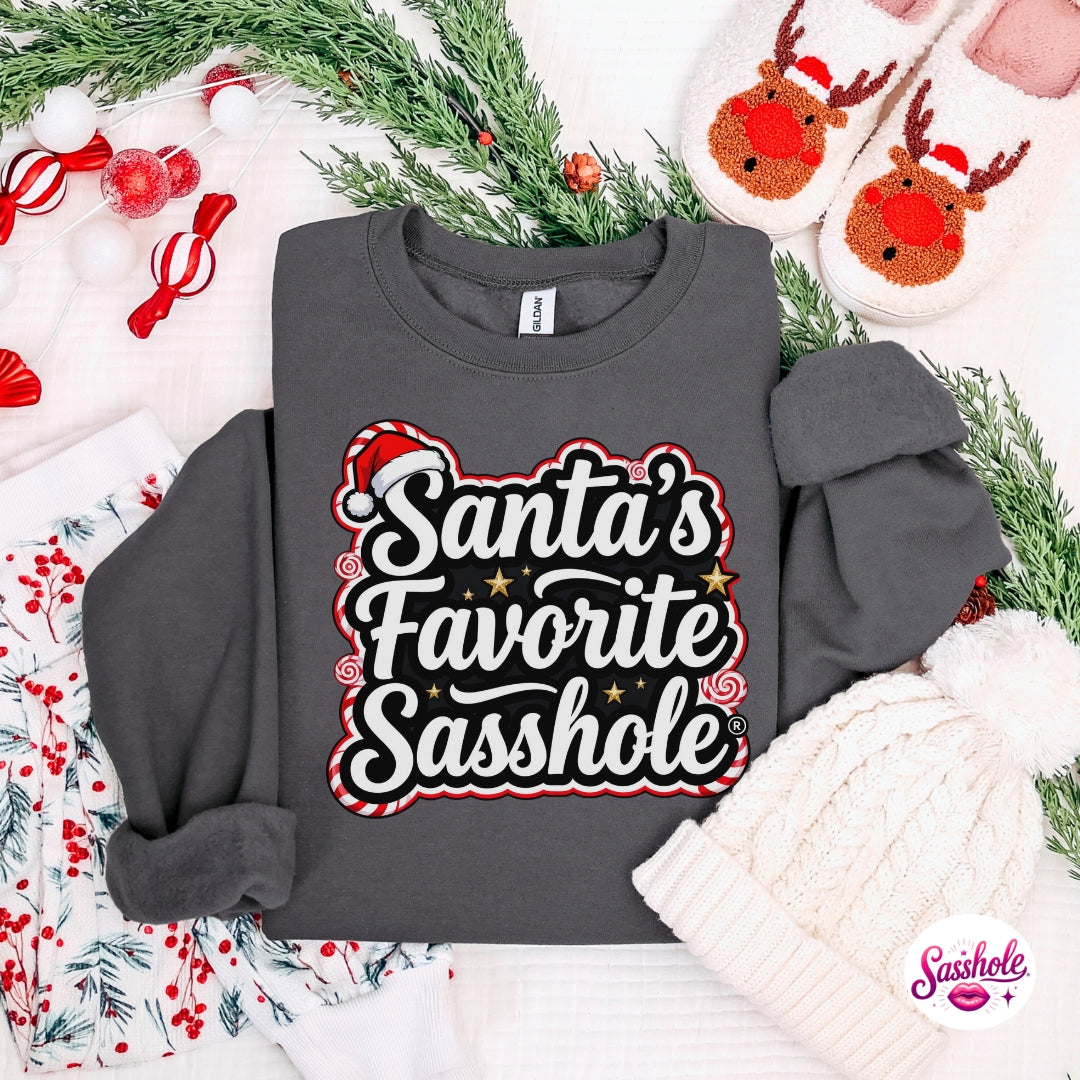 Santa’s Favorite Sasshole Christmas Sweatshirt – Funny Holiday Women’s Cozy Pullover