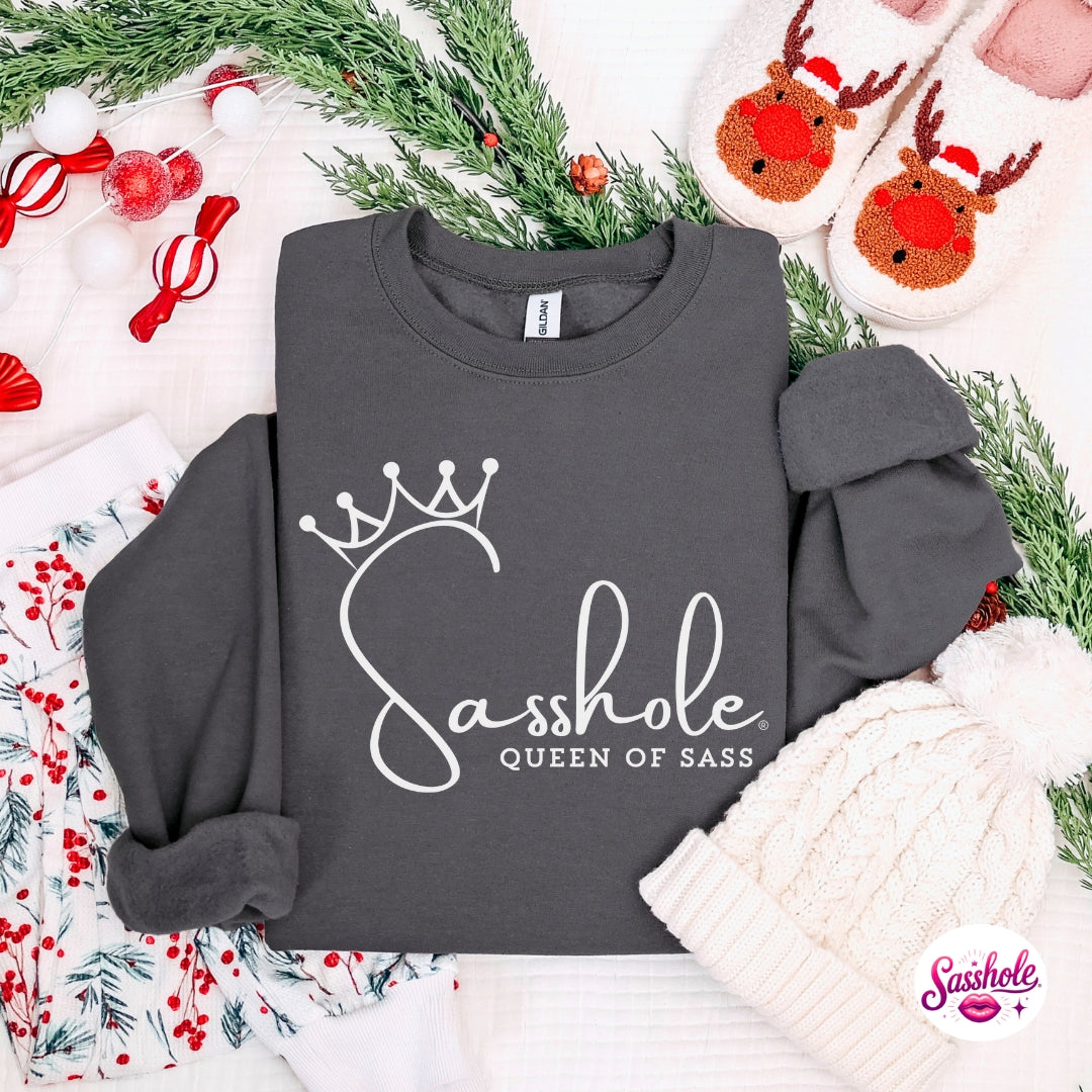 Sasshole® Queen of Sass Christmas Sweatshirt – Funny Holiday Women’s Pullover
