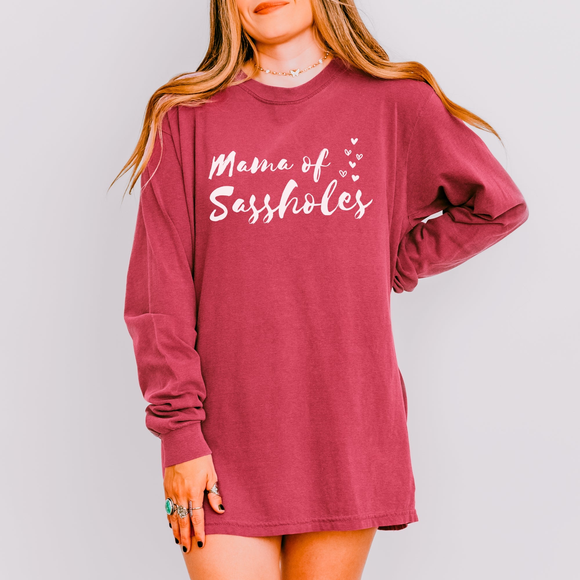 Image of Mama of Sassholes® Women’s Comfort Colors® Long Sleeve Tee – Funny Graphic Shirt for Moms, Bold Statement Top