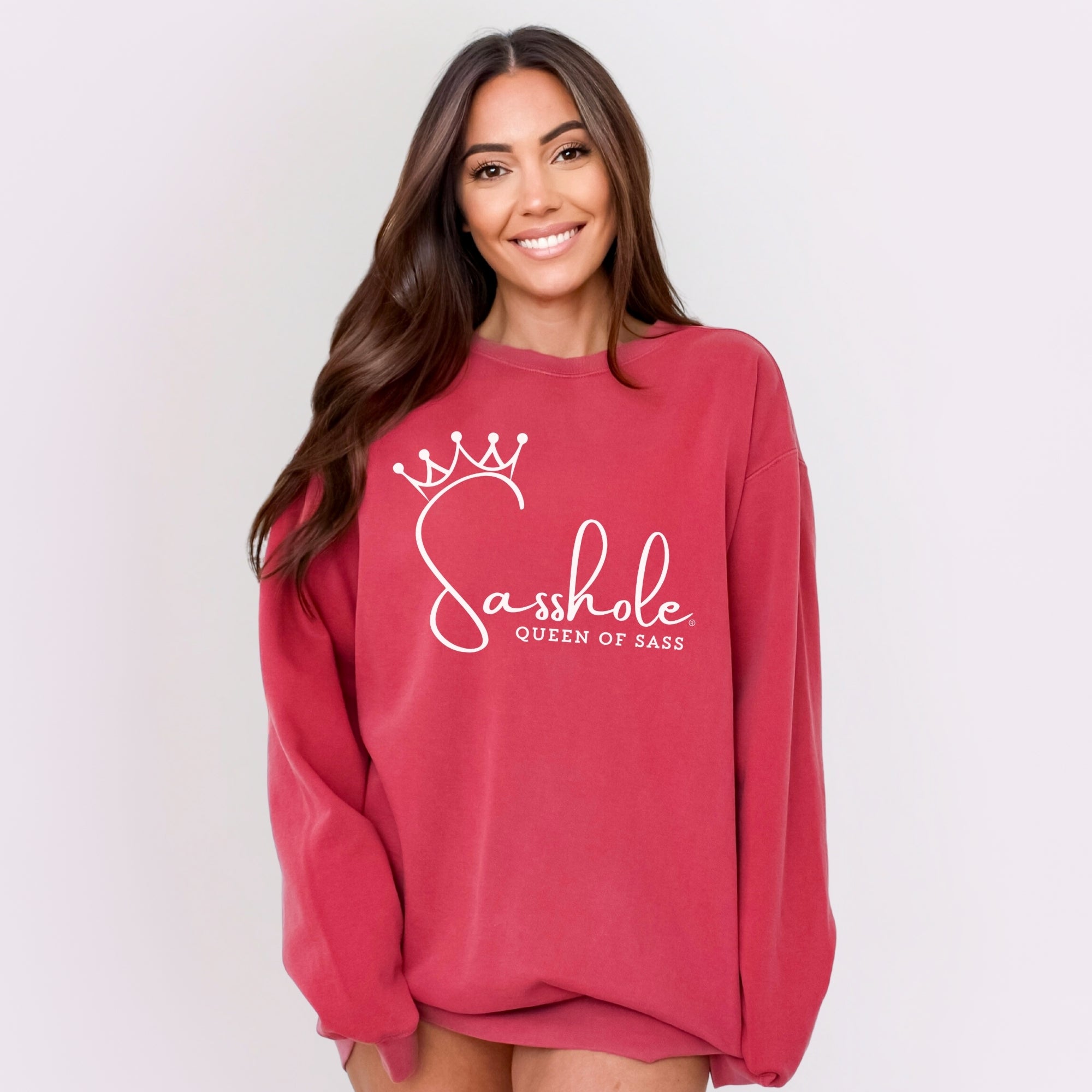 Image of Sasshole® Queen of Sass Relaxed Fit Comfort Colors® Sweatshirt – Funny Women’s Graphic Pullover