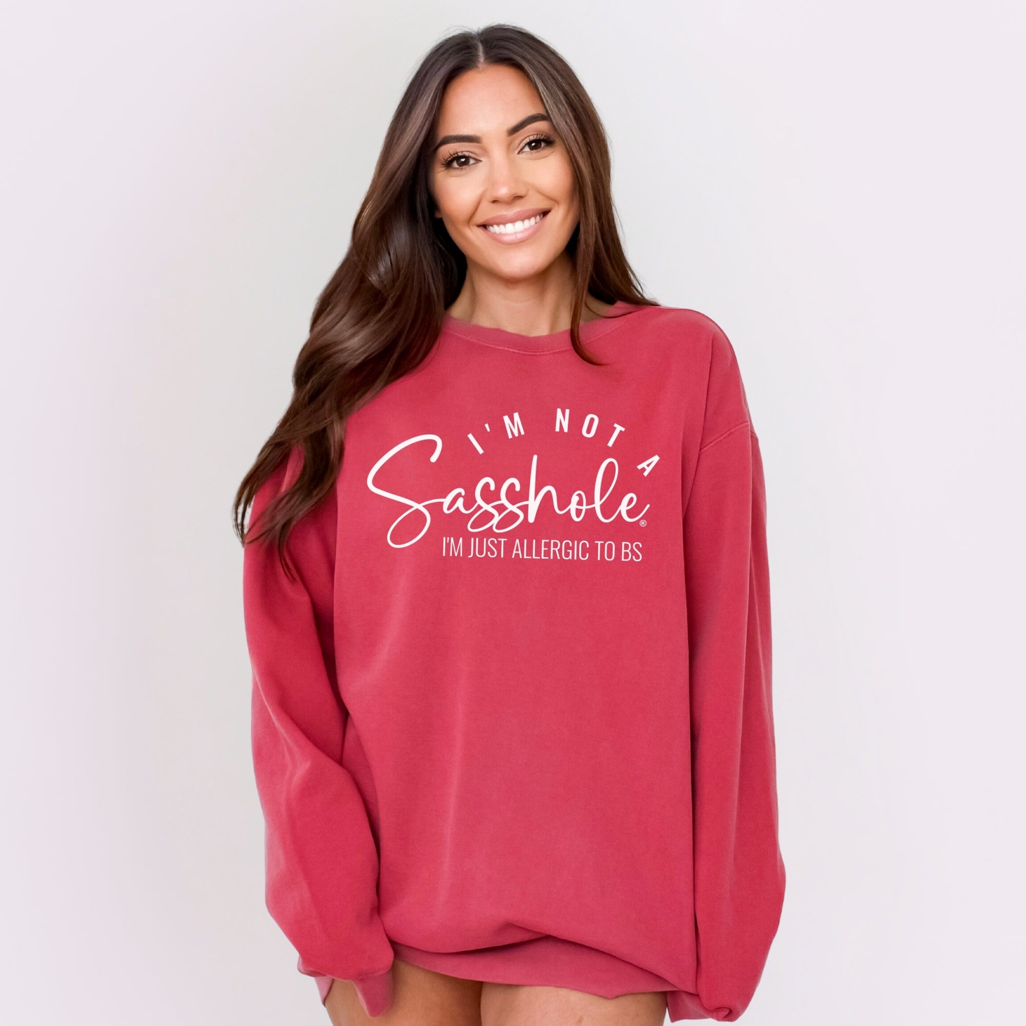 Image of Sasshole® Women’s Relaxed Fit Comfort Colors® Sweatshirt – I’m Not a Sasshole, Just Allergic to BS Pullover