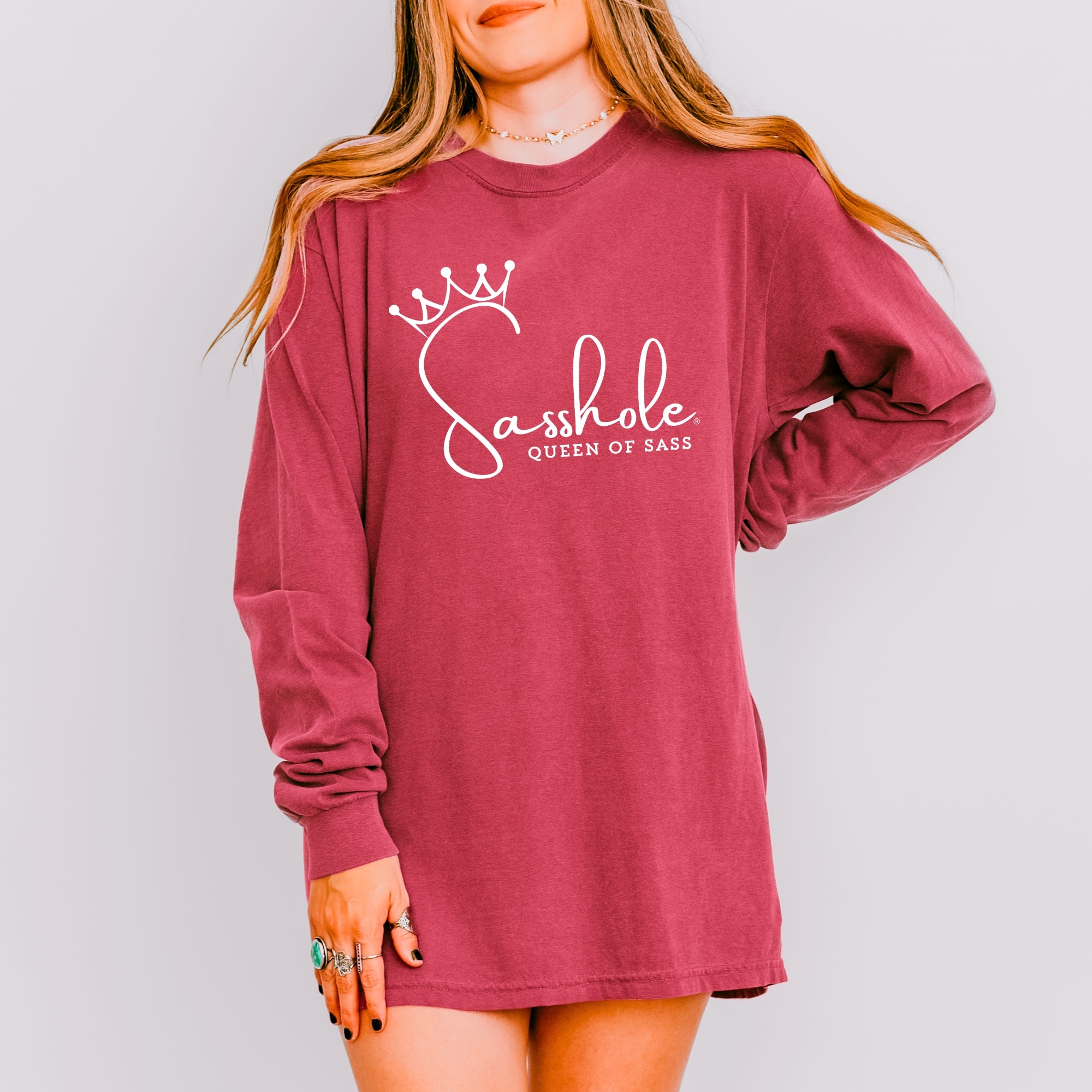 Image of Sasshole® Queen of Sass Women’s Long Sleeve Tee – Funny Comfort Colors® Graphic Shirt