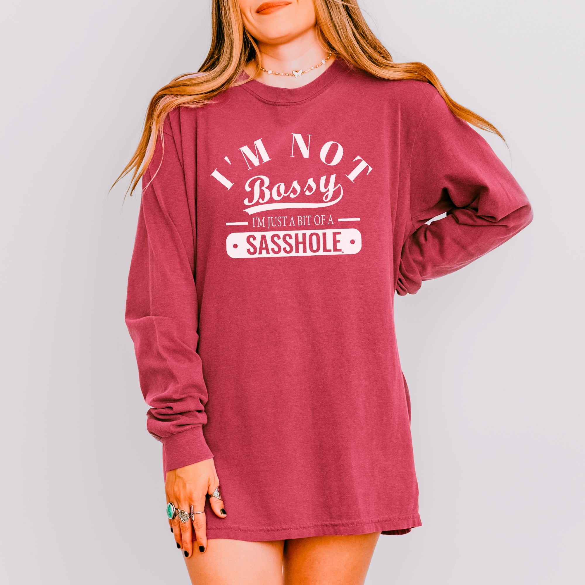 Image of Not Bossy, Just a Sasshole® Women’s Long Sleeve Tee – Funny Comfort Colors® Graphic Shirt