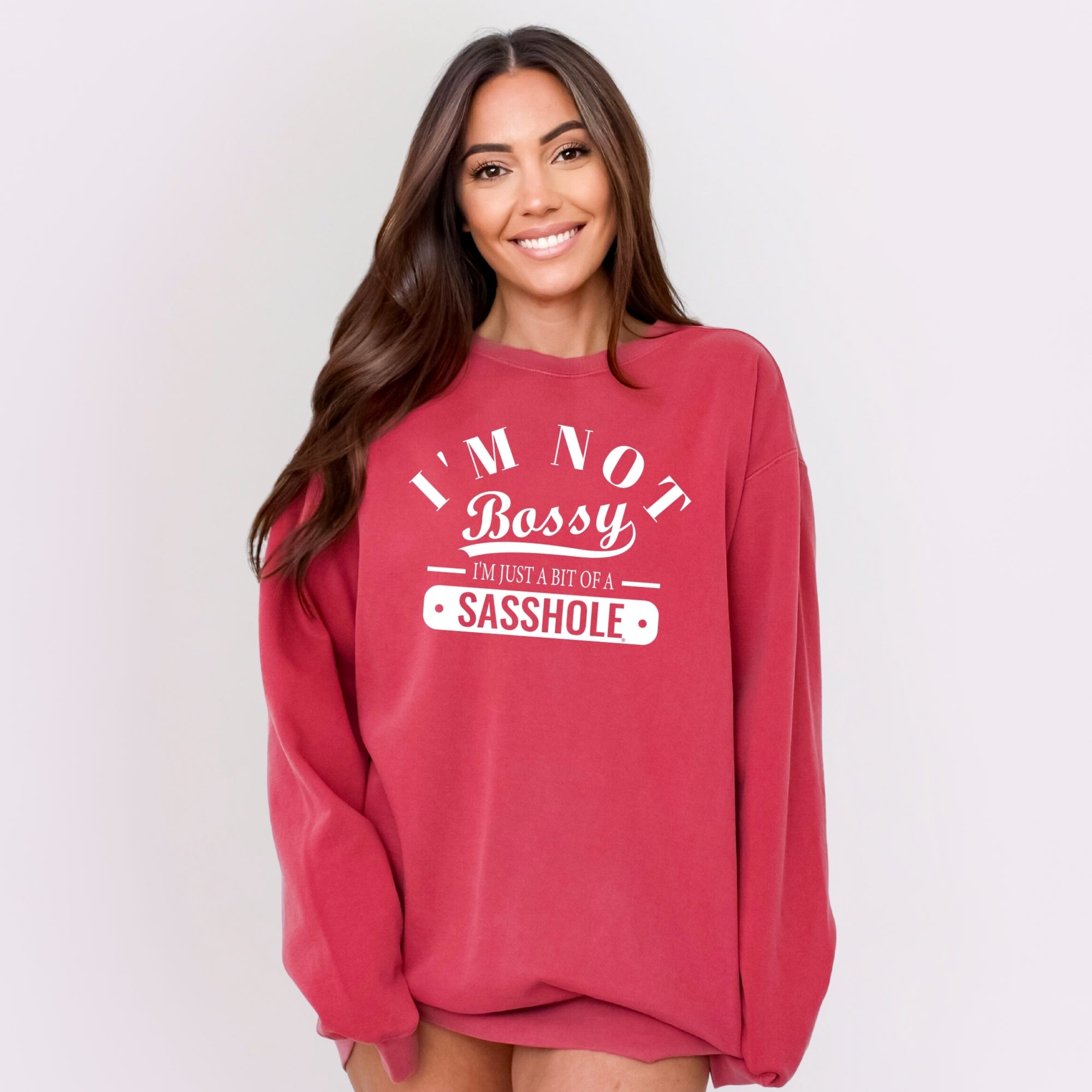 Image of Sasshole® Women’s Relaxed Fit Comfort Colors® Sweatshirt – I’m Not Bossy Funny Graphic Pullover