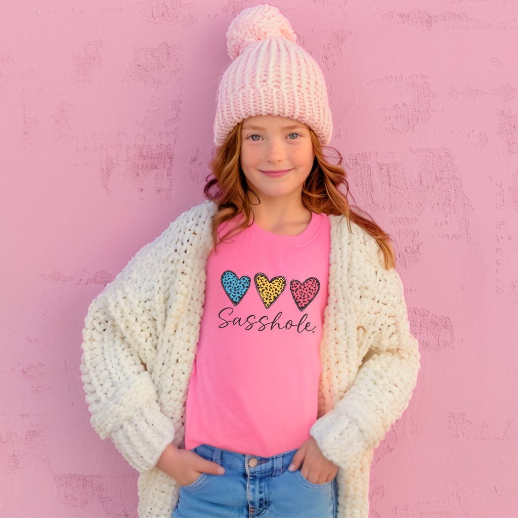 Image of Sasshole® Youth Tee – Leopard Heart Graphic Shirt for Kids | Fun & Bold Children’s T-Shirt