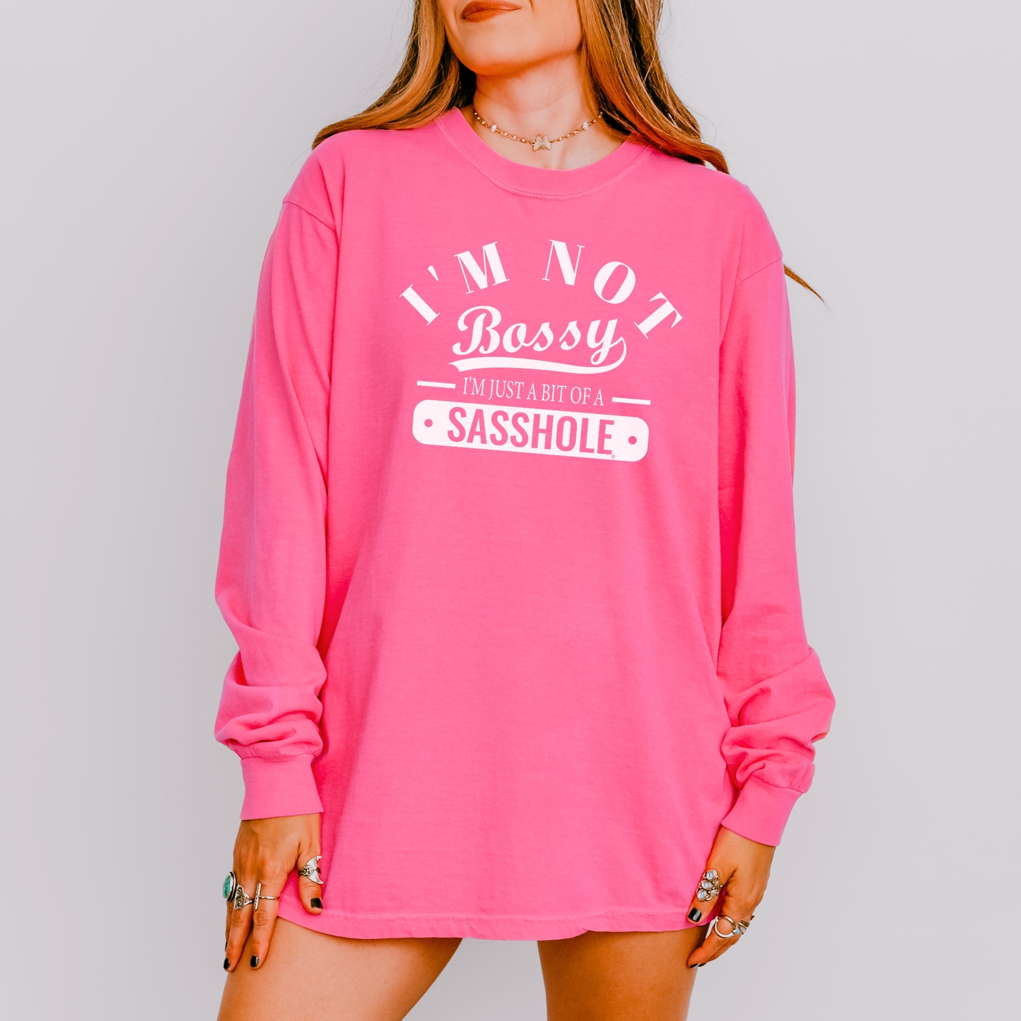 Image of Not Bossy, Just a Sasshole® Women’s Long Sleeve Tee – Funny Comfort Colors® Graphic Shirt
