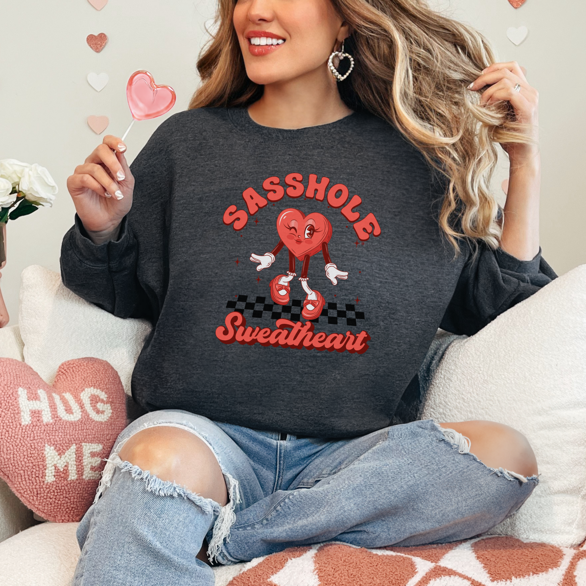 valentines day sweatshirt women's dark heather