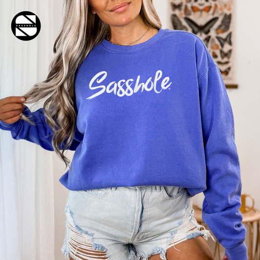 Sasshole Flo Blue Garment Dyed Womens Sweatshirt