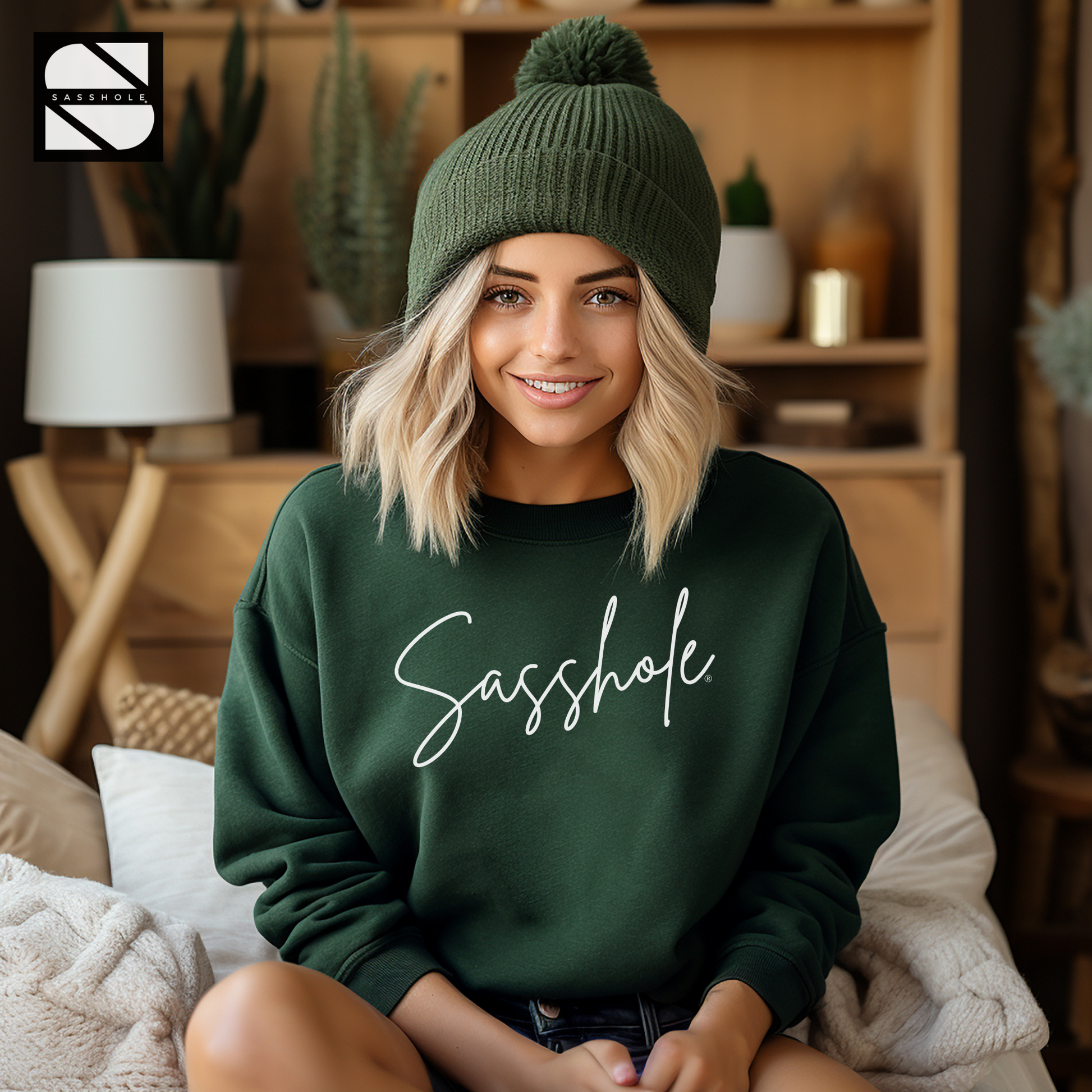funny women's forest green sweatshirt