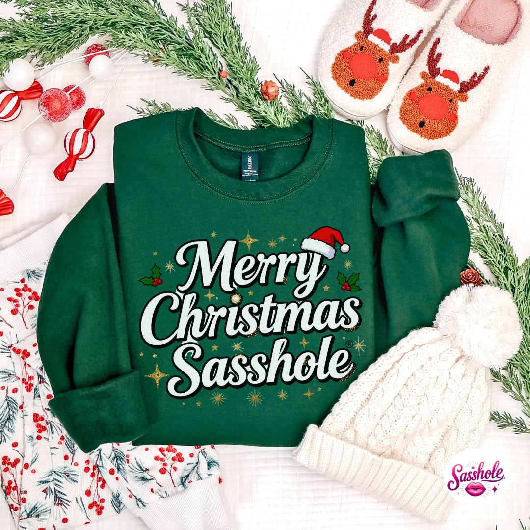 Image of Merry Christmas Sasshole Sweatshirt – Funny Holiday Women’s Cozy Christmas Pullover