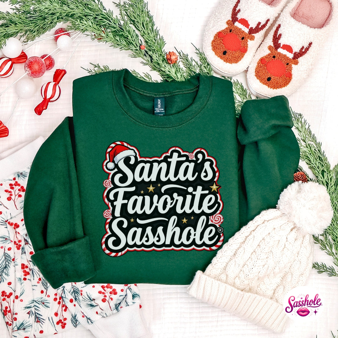 Image of Santa’s Favorite Sasshole Christmas Sweatshirt – Funny Holiday Women’s Cozy Pullover