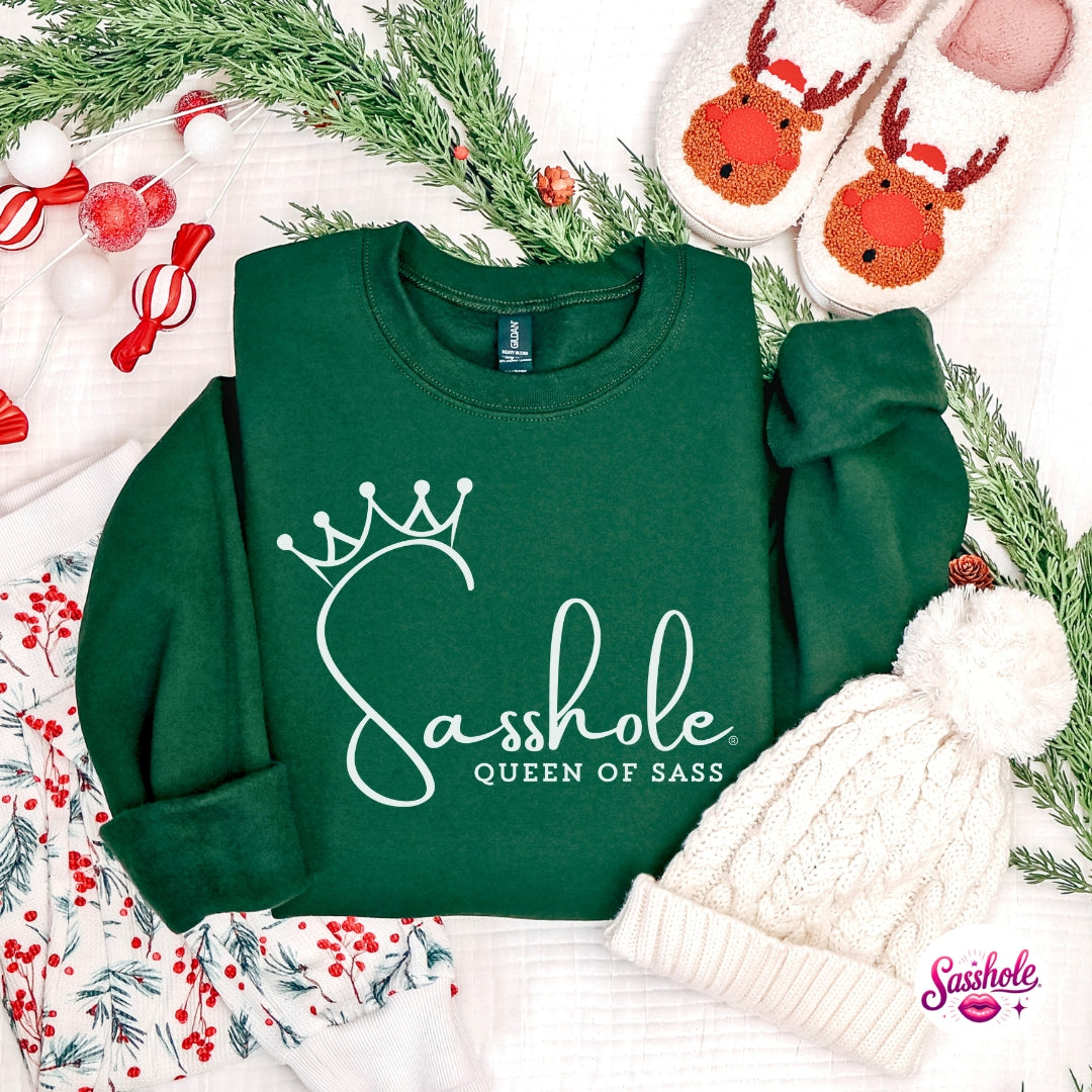 Image of Sasshole® Queen of Sass Christmas Sweatshirt – Funny Holiday Women’s Pullover