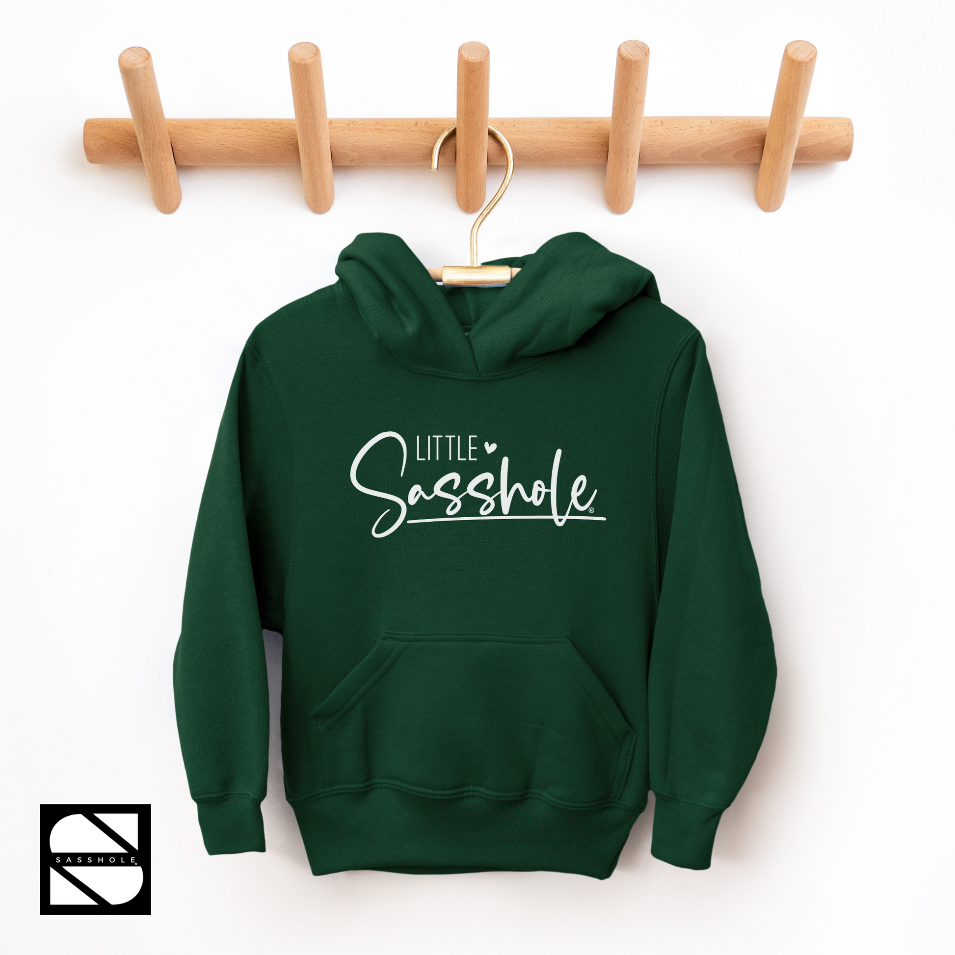 girls sasshole hoodie forest green