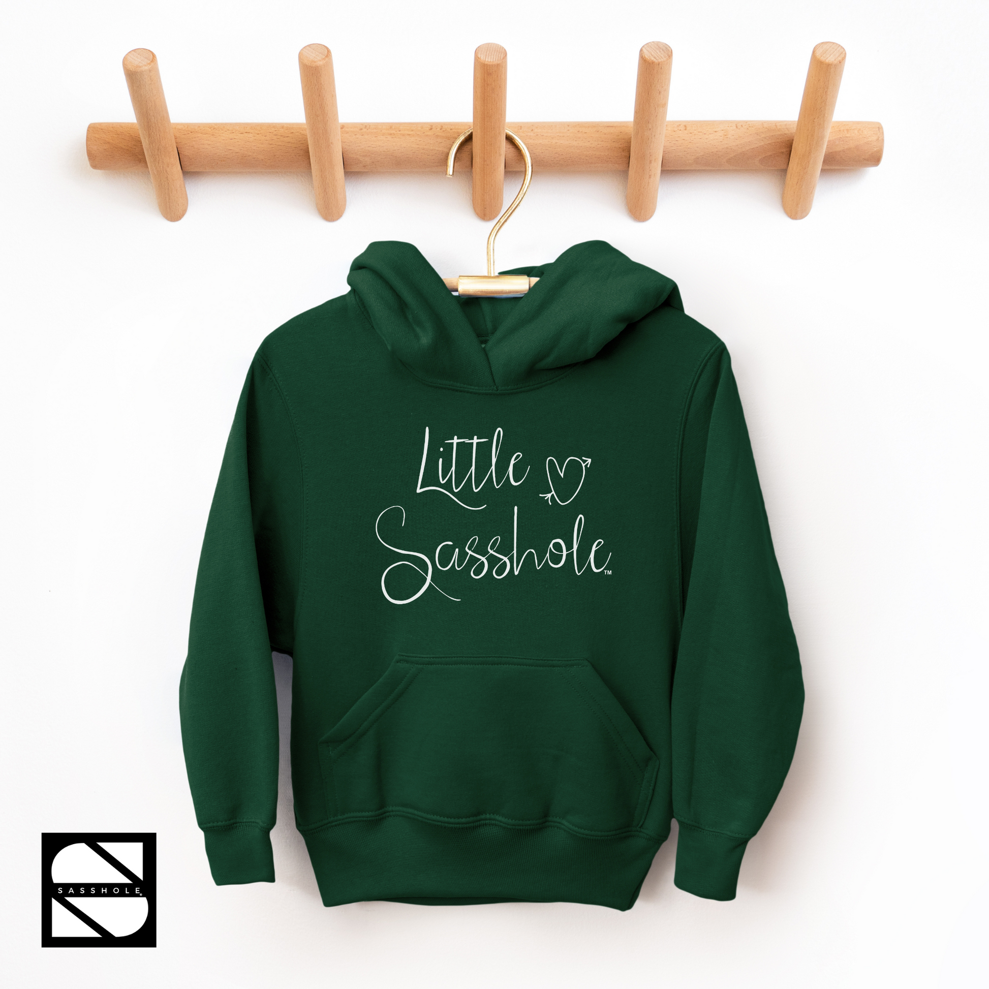 girls hoodie little sasshole forest green