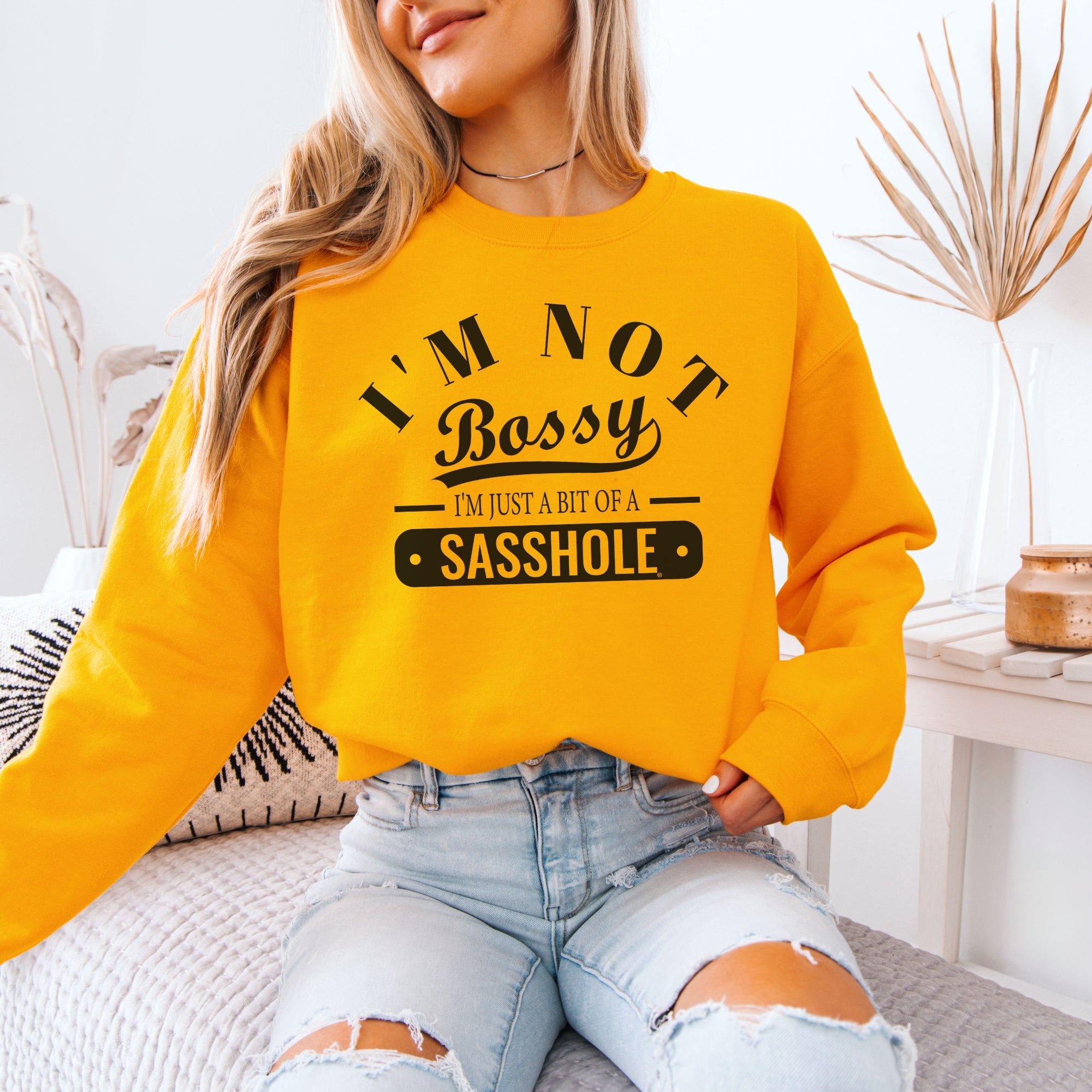 Image of Sasshole® Women’s Classic Fit Sweatshirt – I’m Not Bossy Graphic Pullover