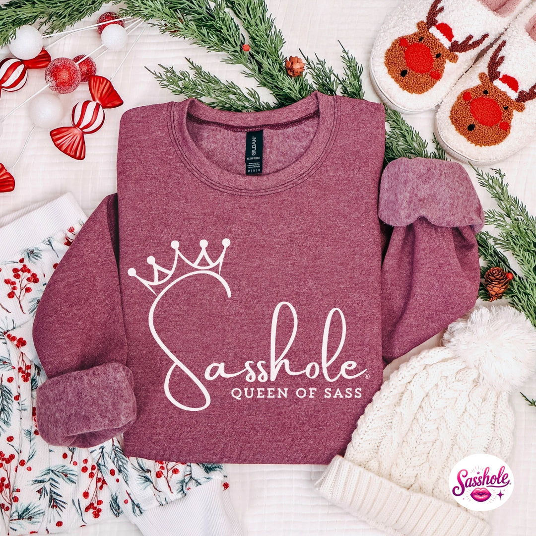 Sasshole® Queen of Sass Christmas Sweatshirt – Funny Holiday Women’s Pullover