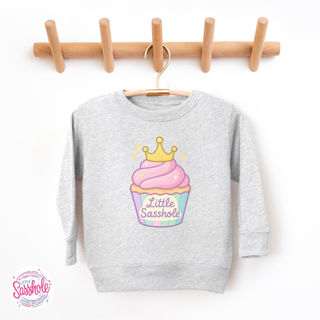 Image of Little Sasshole™ Cupcake Crown Toddler Sweatshirt – Cute, Cozy & Sweet with Sass