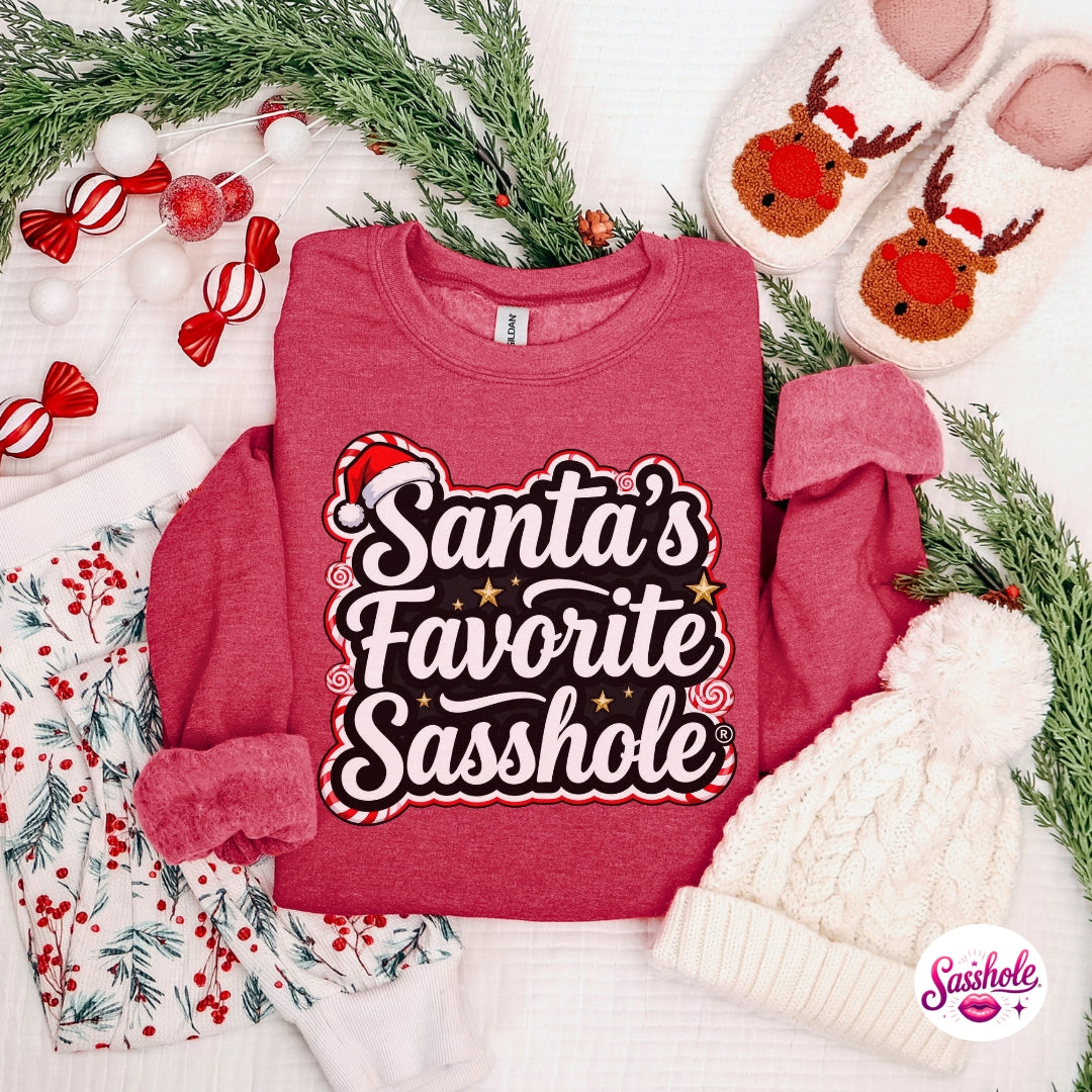 Image of Santa’s Favorite Sasshole Christmas Sweatshirt – Funny Holiday Women’s Cozy Pullover