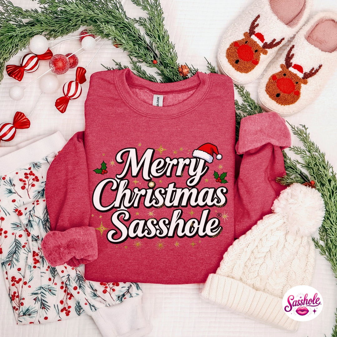 Image of Merry Christmas Sasshole Sweatshirt – Funny Holiday Women’s Cozy Christmas Pullover