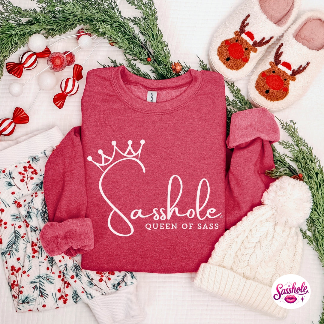 Sasshole® Queen of Sass Christmas Sweatshirt – Funny Holiday Women’s Pullover