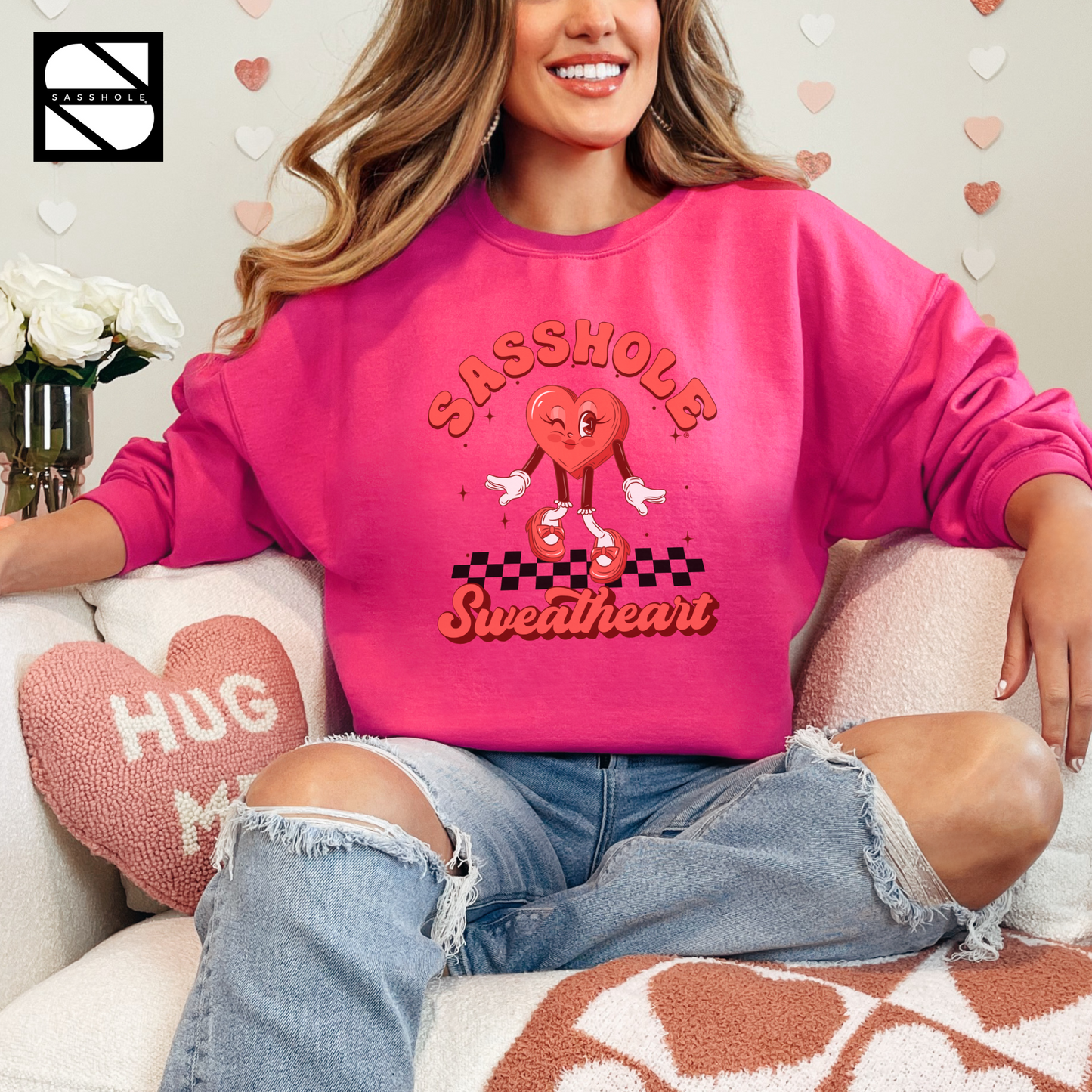 valentines day sweatshirt women's hot pink