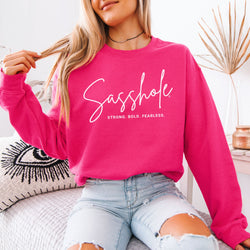 Image of Strong Bold Fearless Women’s Classic Fit Sweatshirt – Funny Graphic Fleece Pullover by Sasshole®