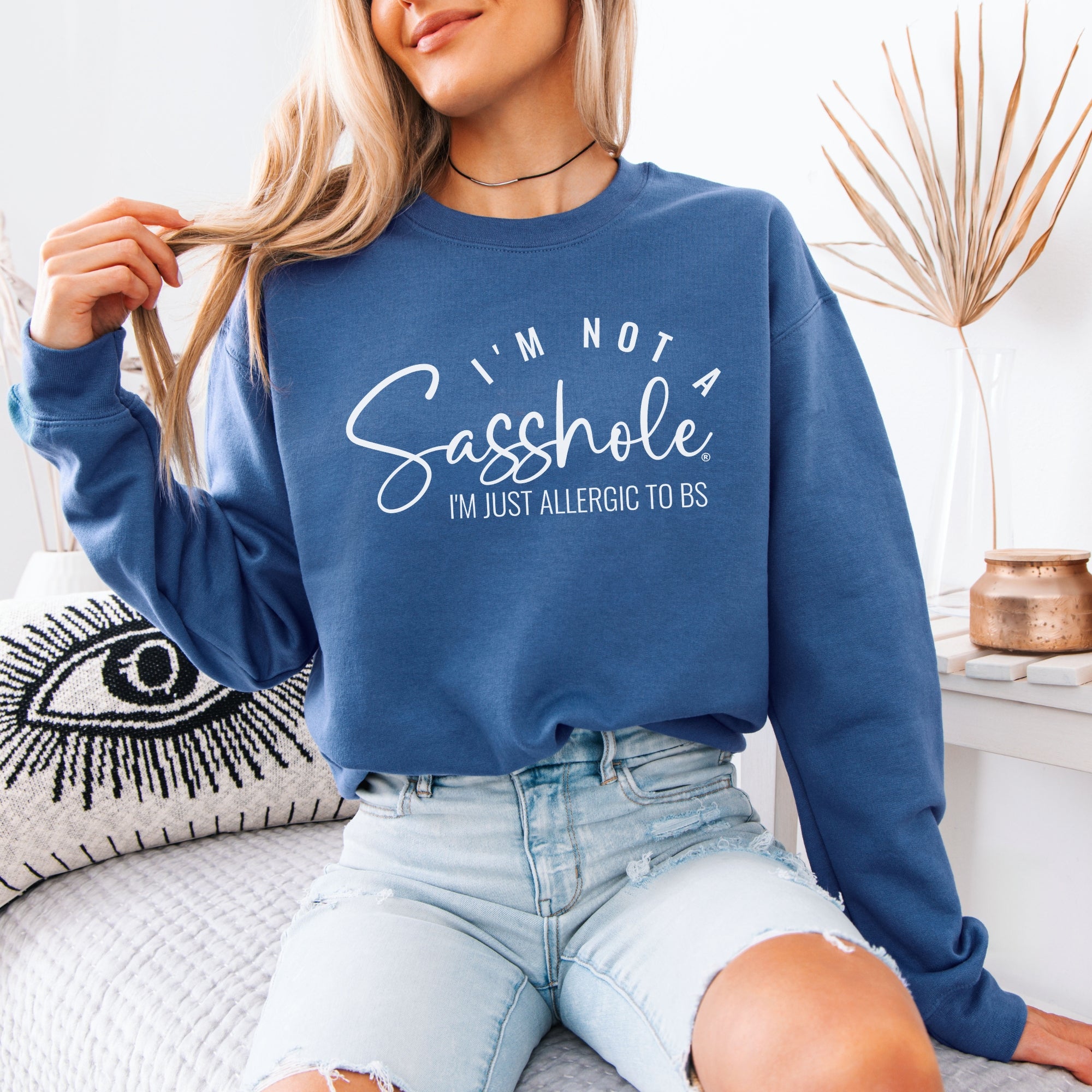 Image of Women’s Classic Fit Graphic Sweatshirt – Allergic to BS Funny Fleece Pullover by Sasshole®