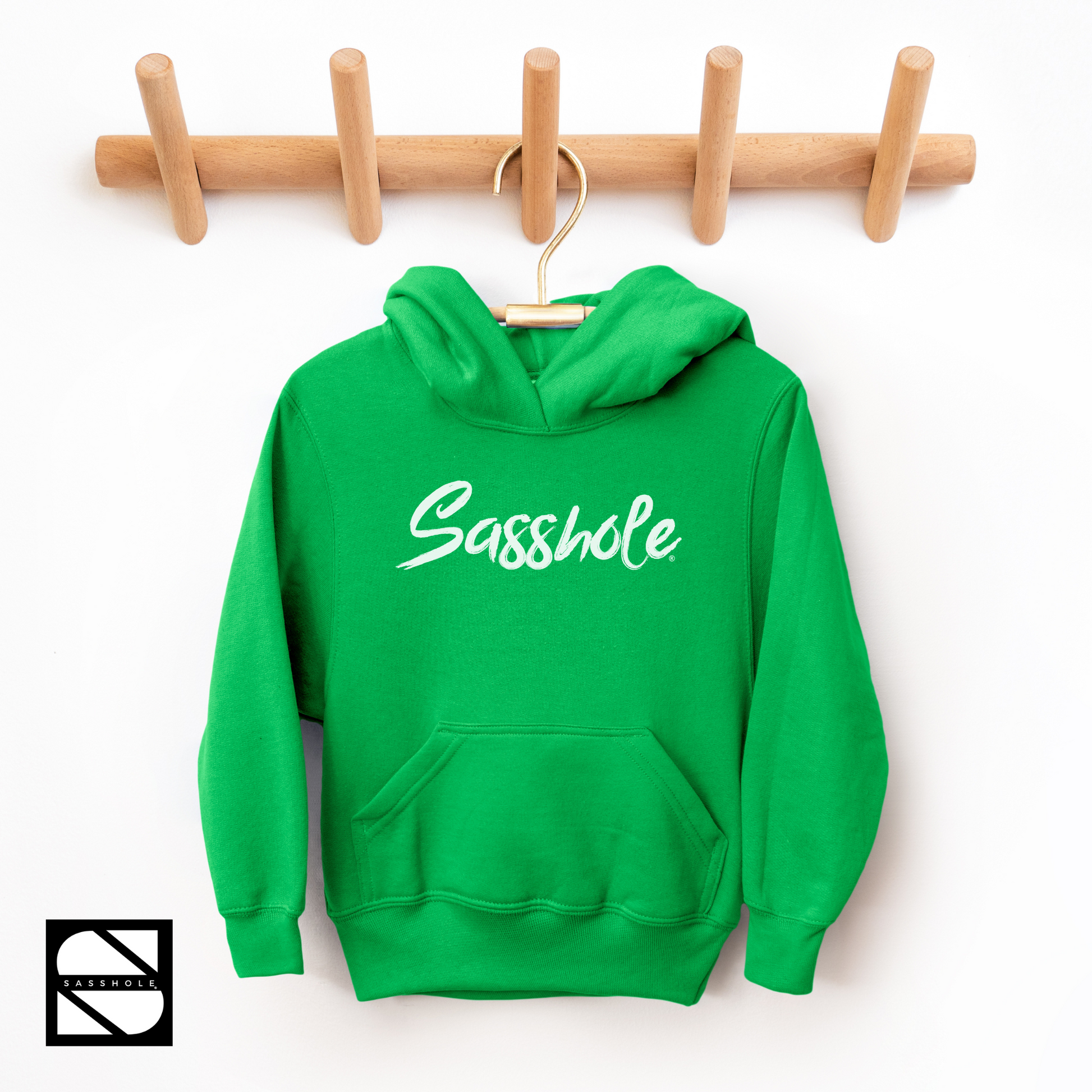 girls sasshole hoodie irish green