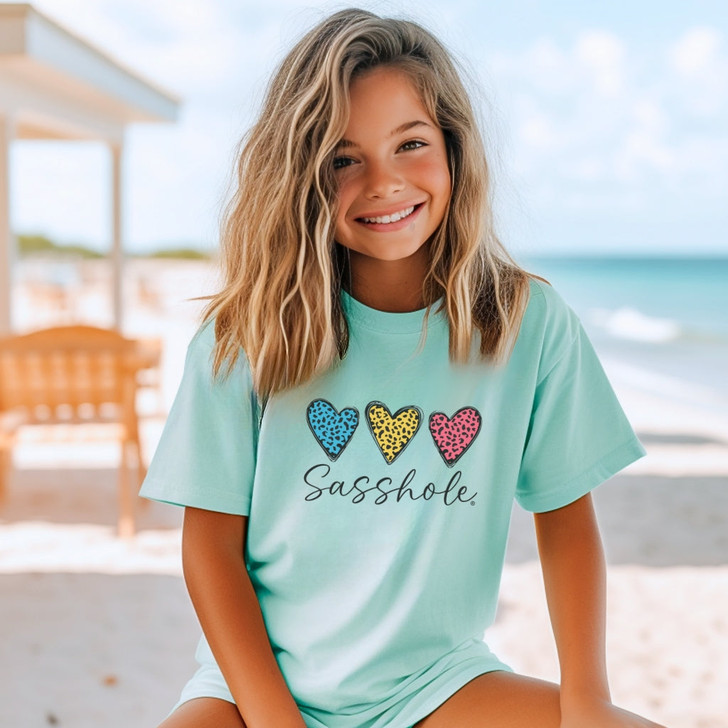 Image of Sasshole® Youth Tee – Leopard Heart Graphic Shirt for Kids | Fun & Bold Children’s T-Shirt