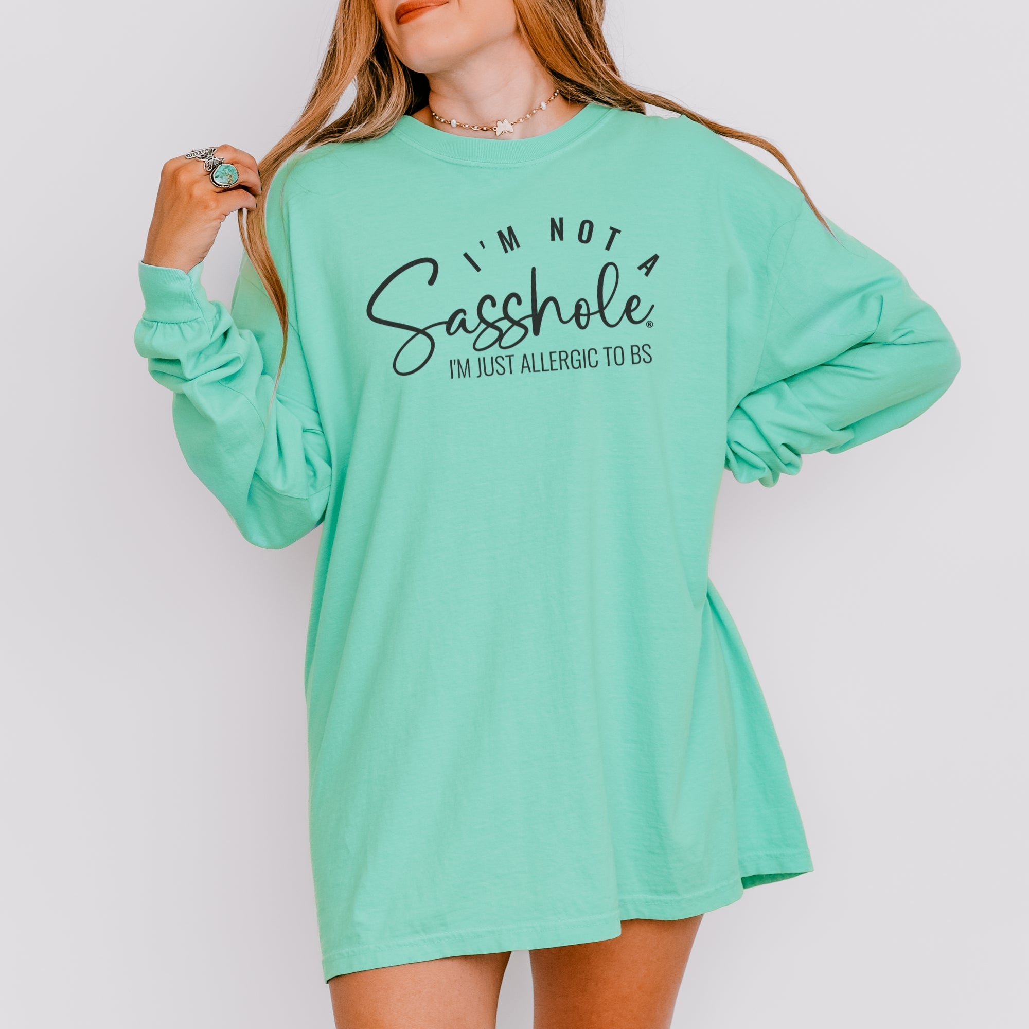 Image of Sasshole® Long Sleeve Tee – I’m Not a Sasshole, I’m Just Allergic to BS - Comfort Colors® T-shirt