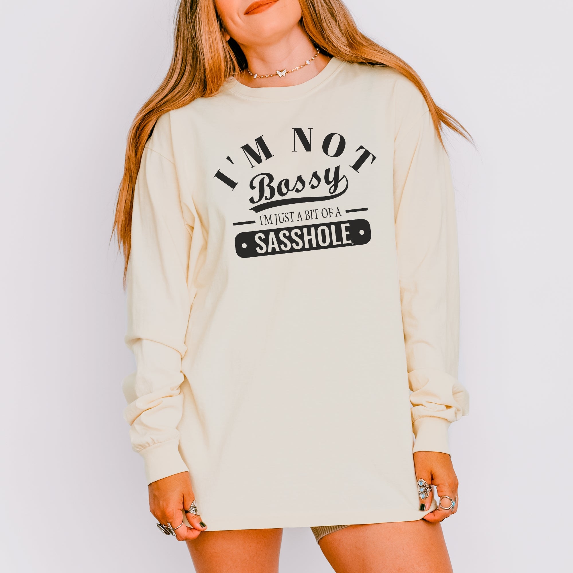Image of Not Bossy, Just a Sasshole® Women’s Long Sleeve Tee – Funny Comfort Colors® Graphic Shirt
