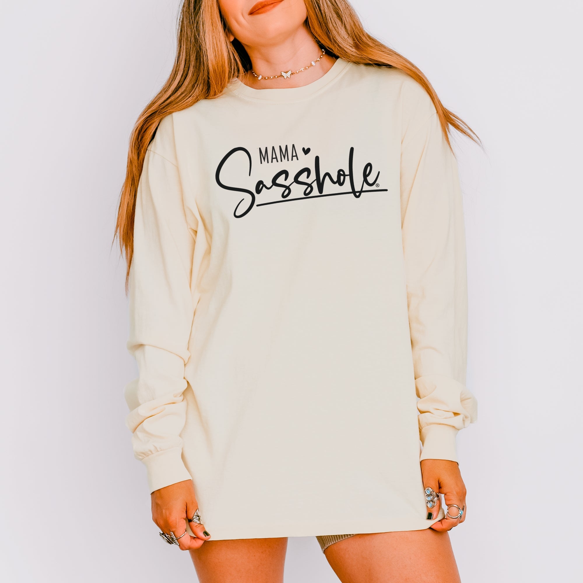 Image of Mama Sasshole® Women’s Comfort Colors® Long Sleeve Tee – Funny Mom Graphic Shirt, Bold Statement Top