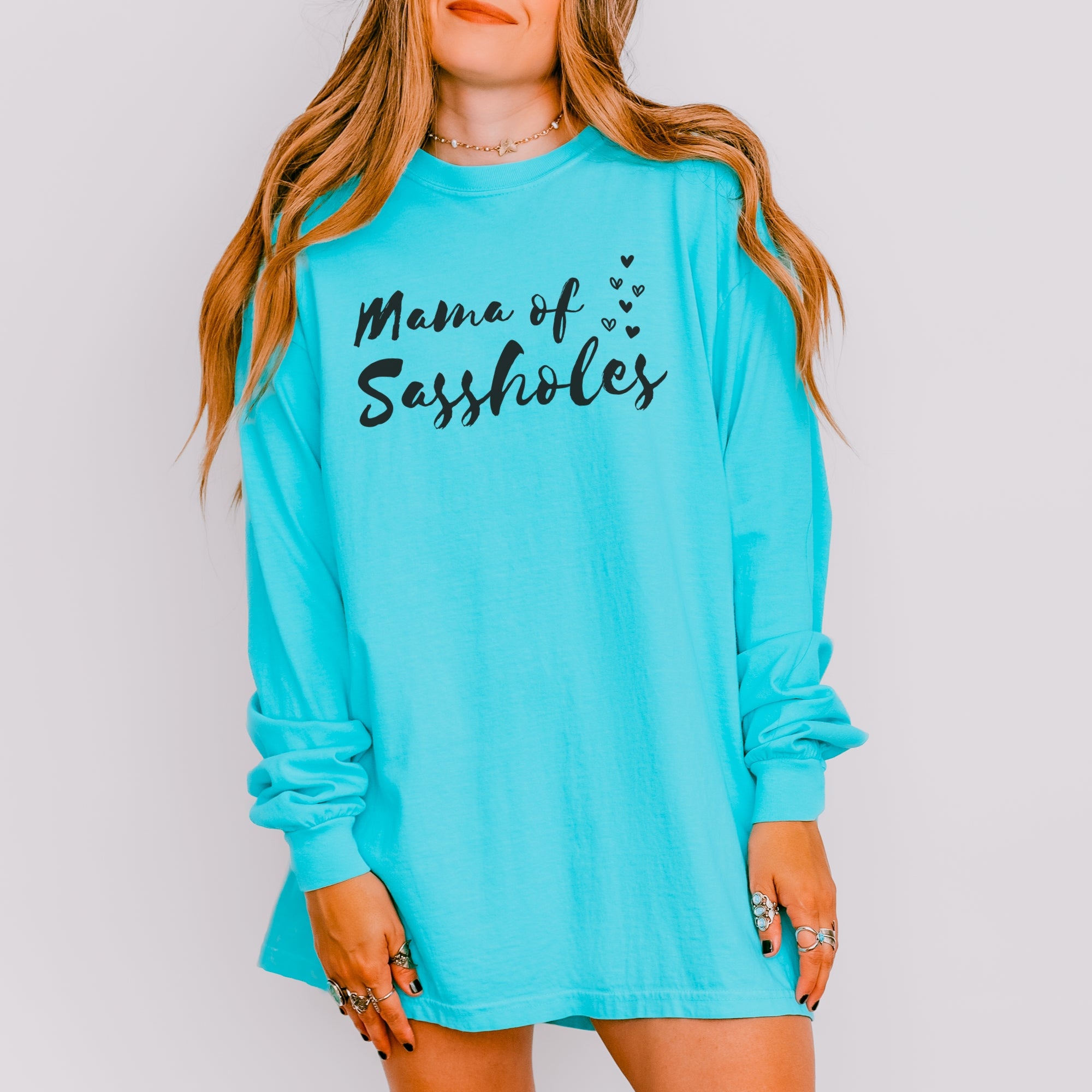 Image of Mama of Sassholes® Women’s Comfort Colors® Long Sleeve Tee – Funny Graphic Shirt for Moms, Bold Statement Top