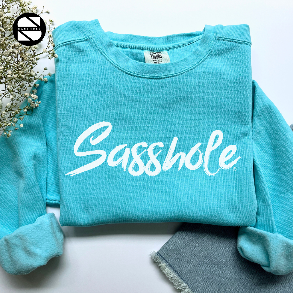 Sasshole Lagoon Blue Garment Dyed Womens Sweatshirt