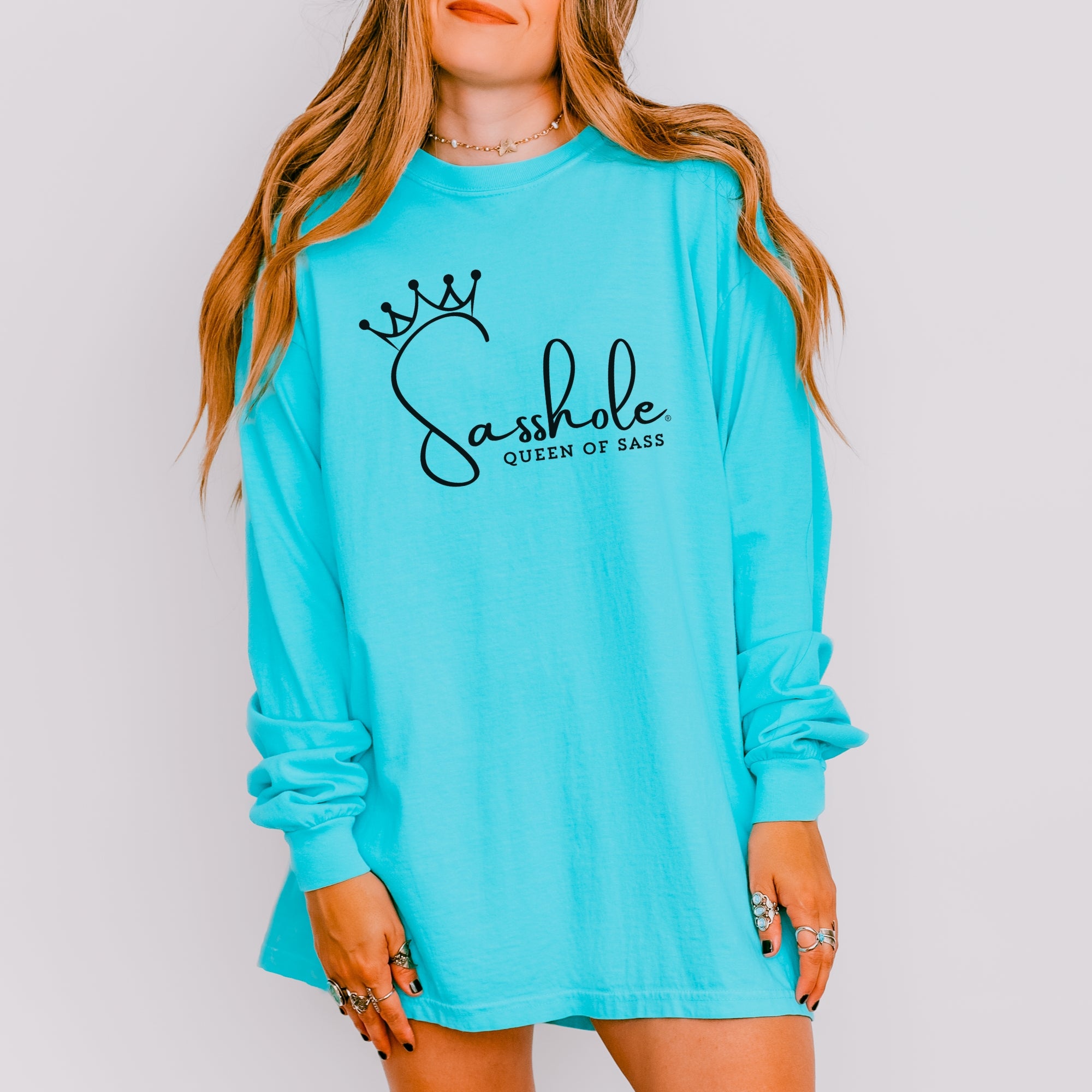 Image of Sasshole® Queen of Sass Women’s Long Sleeve Tee – Funny Comfort Colors® Graphic Shirt