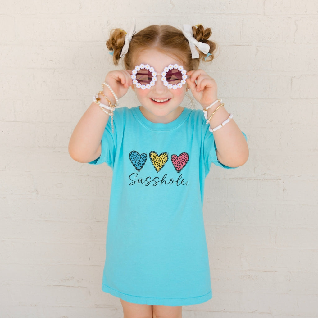 Sasshole® Youth Tee – Leopard Heart Graphic Shirt for Kids | Fun & Bold Children’s T-Shirt