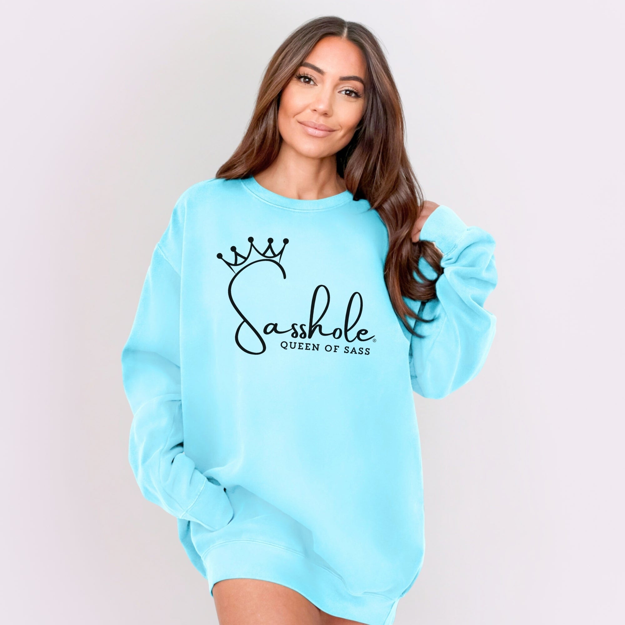 Image of Sasshole® Queen of Sass Relaxed Fit Comfort Colors® Sweatshirt – Funny Women’s Graphic Pullover