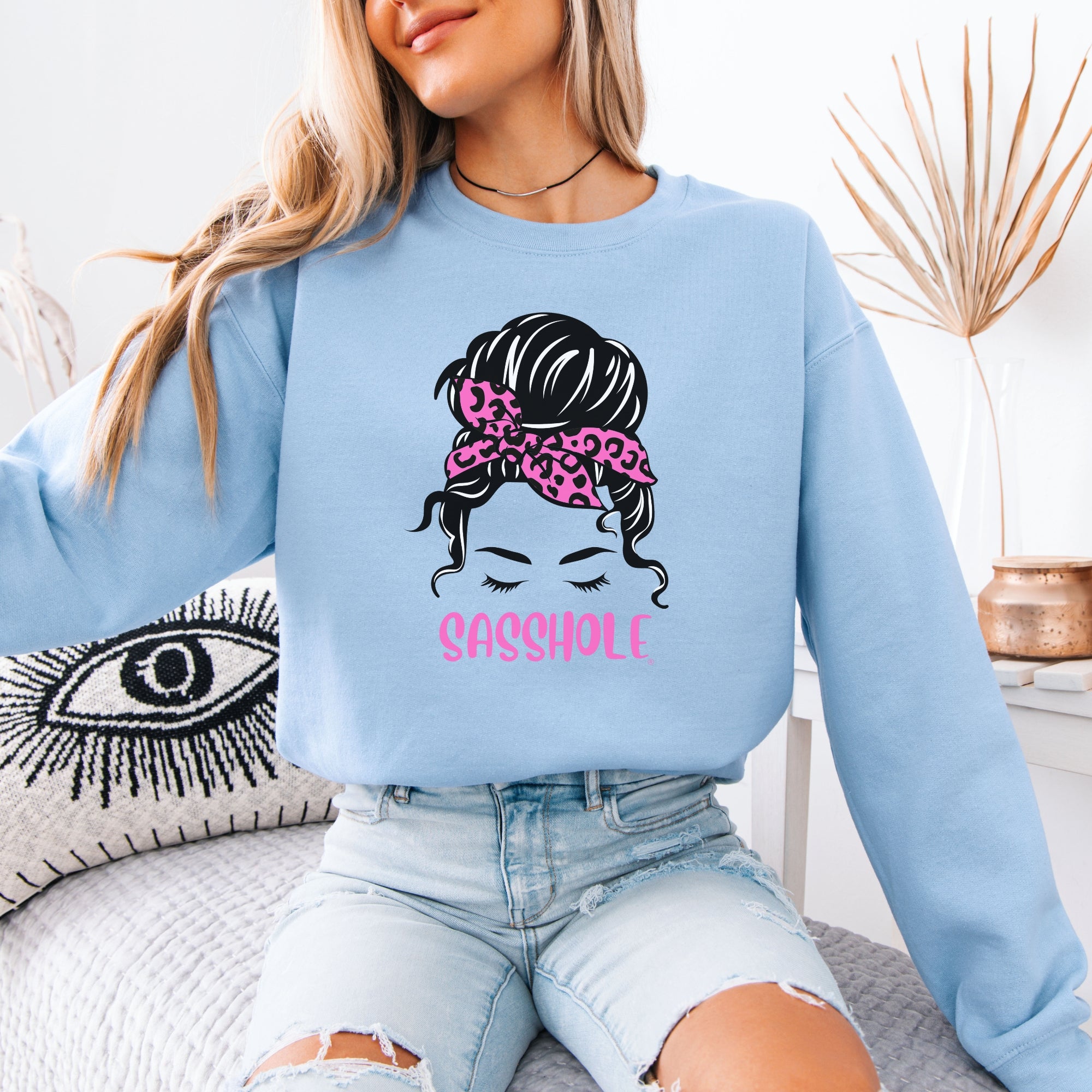 Image of Funny Top Knot Women’s Classic Fit Sweatshirt – Leopard Bandana Graphic Pullover by Sasshole®