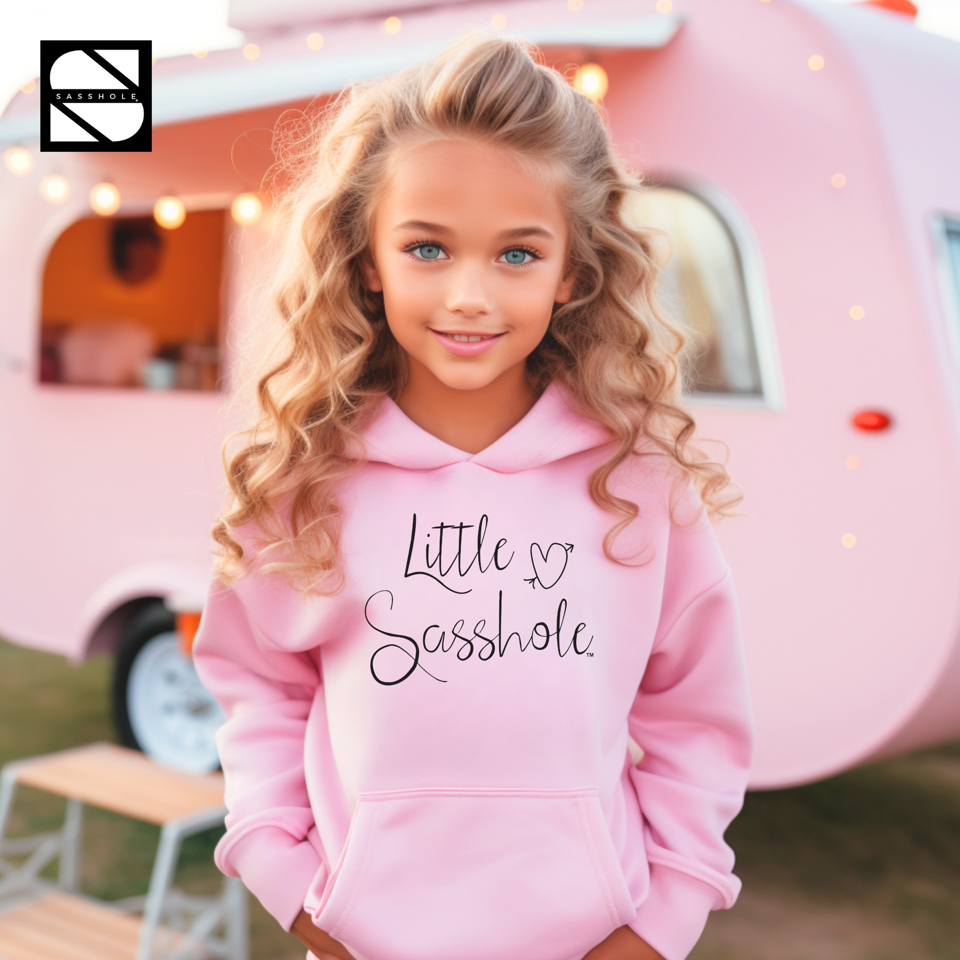 girls hoodie little sasshole light pink