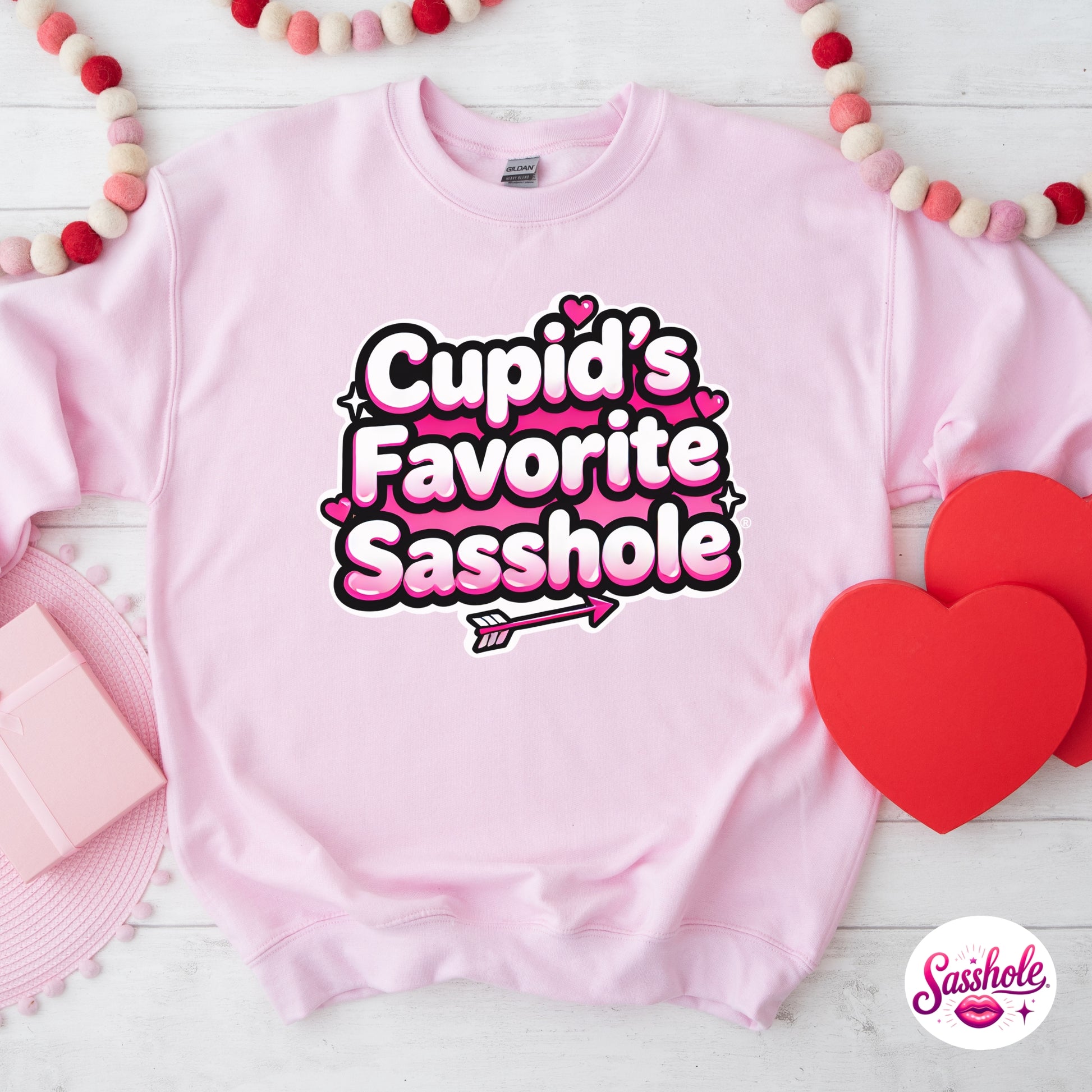 Funny Valentine Sweatshirt – Cupid’s Favorite Sasshole® Women’s Crewneck