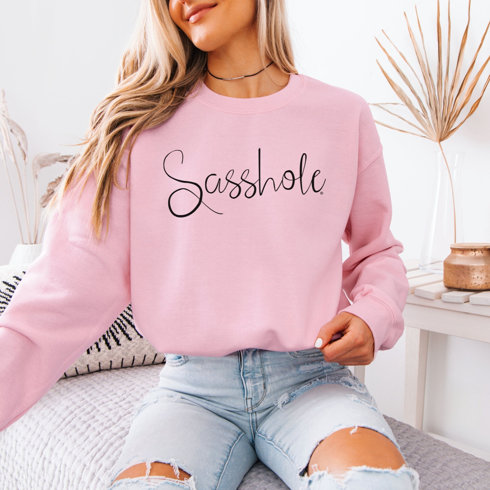 Women’s Classic Fit Script Logo Sweatshirt – Funny Graphic Pullover by Sasshole®