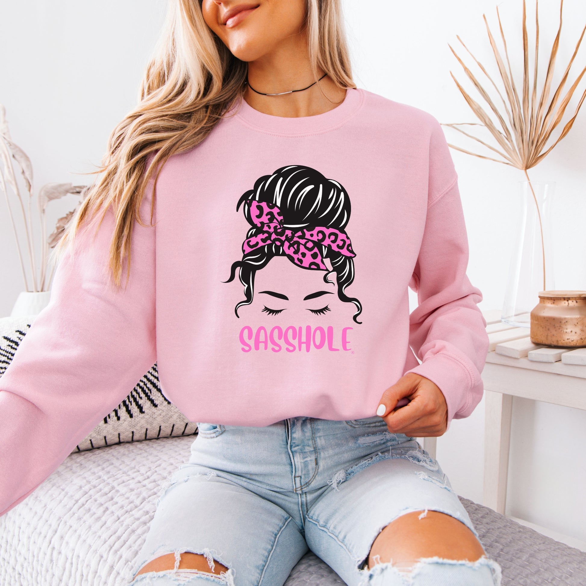 Funny Top Knot Women’s Classic Fit Sweatshirt – Leopard Bandana Graphic Pullover by Sasshole®