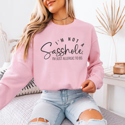 Image of Women’s Classic Fit Graphic Sweatshirt – Allergic to BS Funny Fleece Pullover by Sasshole®