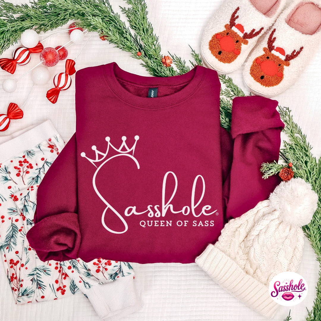 Sasshole® Queen of Sass Christmas Sweatshirt – Funny Holiday Women’s Pullover