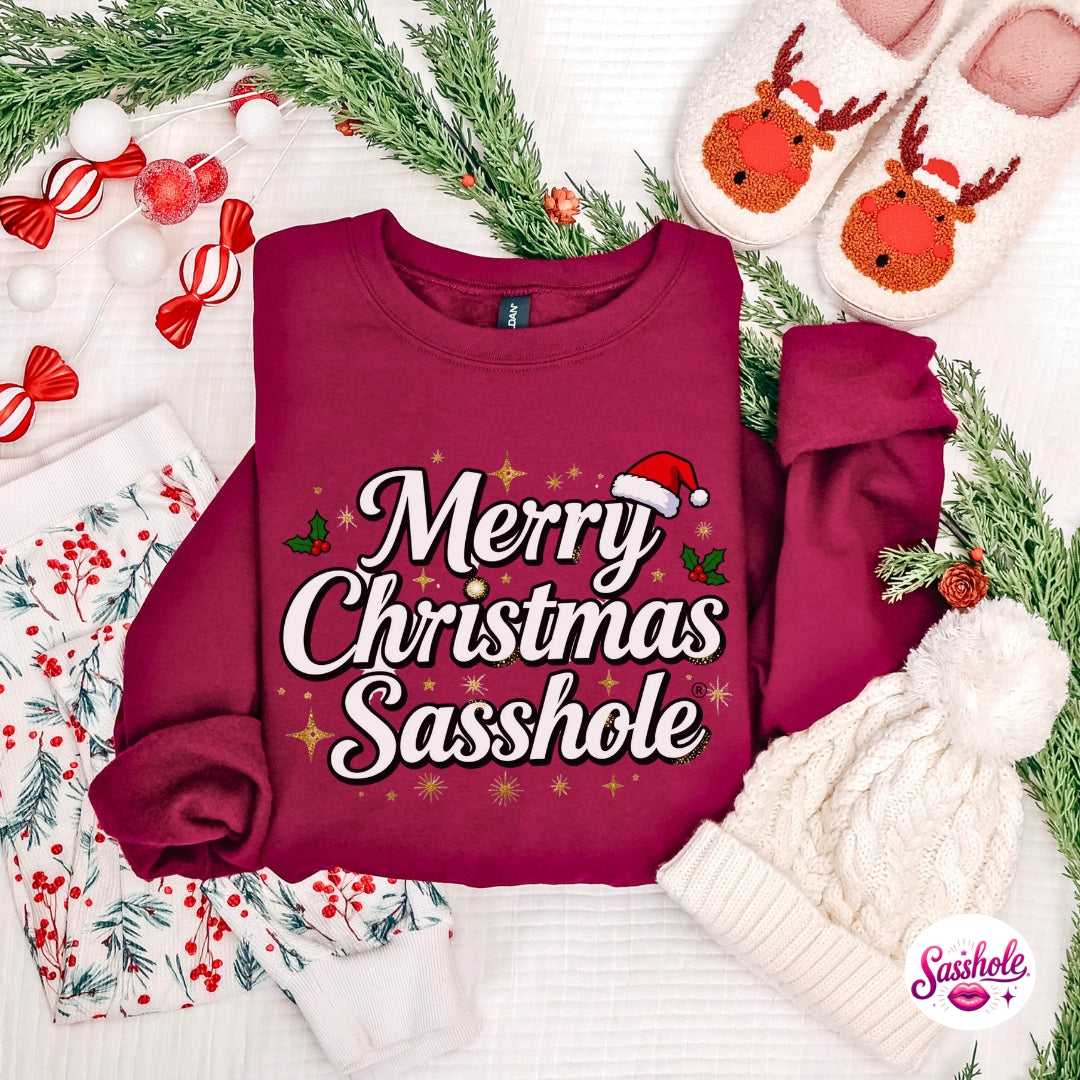 Image of Merry Christmas Sasshole Sweatshirt – Funny Holiday Women’s Cozy Christmas Pullover