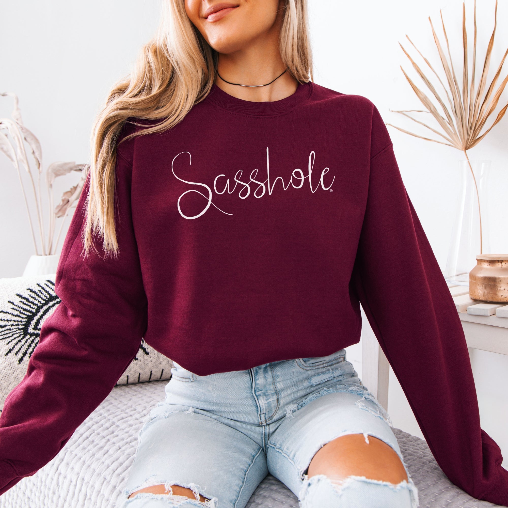 Women’s Classic Fit Script Logo Sweatshirt – Funny Graphic Pullover by Sasshole®