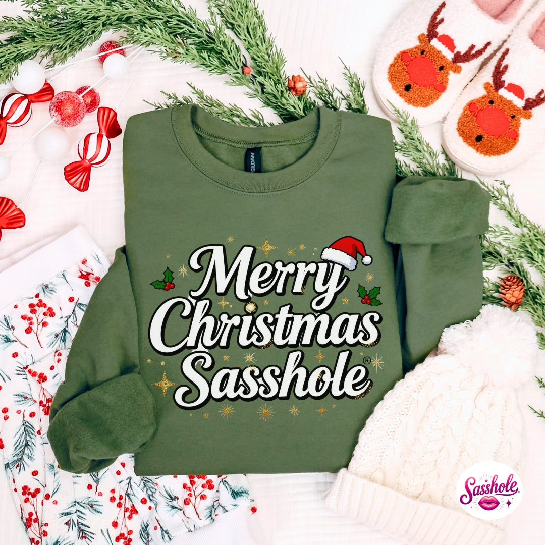 Merry Christmas Sasshole Sweatshirt – Funny Holiday Women’s Cozy Christmas Pullover