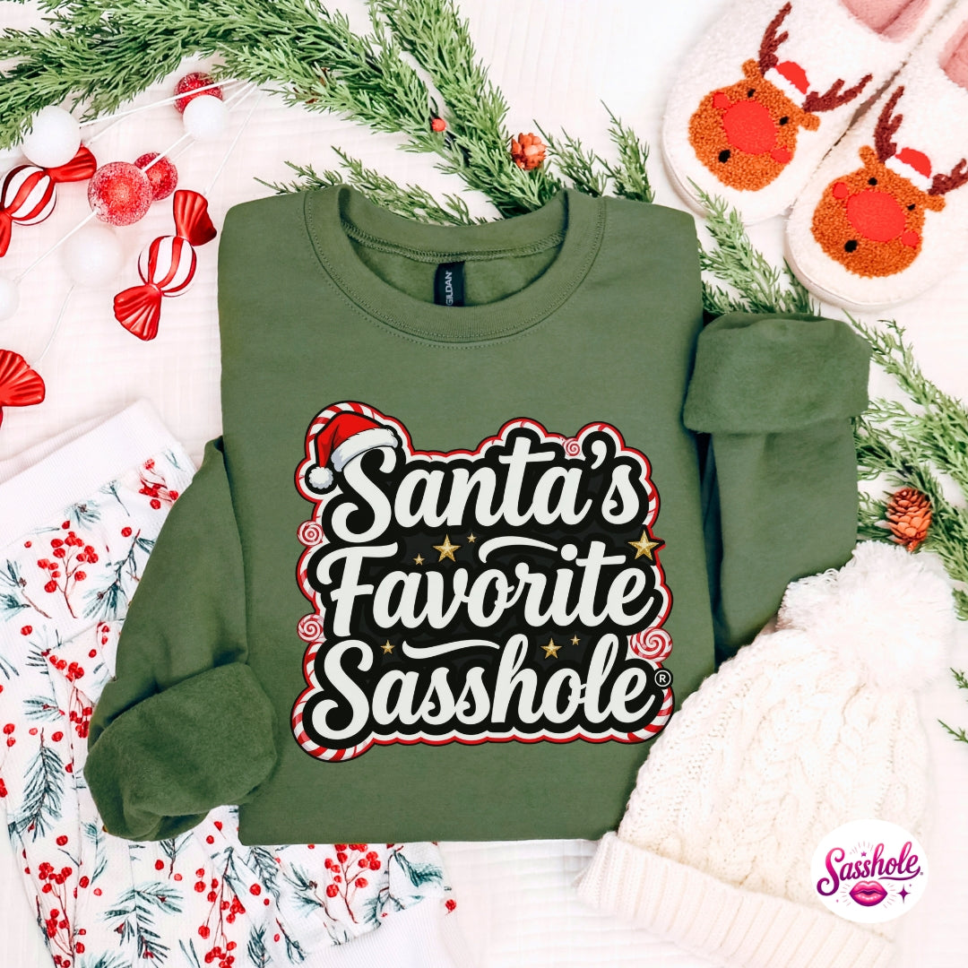 Image of Santa’s Favorite Sasshole Christmas Sweatshirt – Funny Holiday Women’s Cozy Pullover